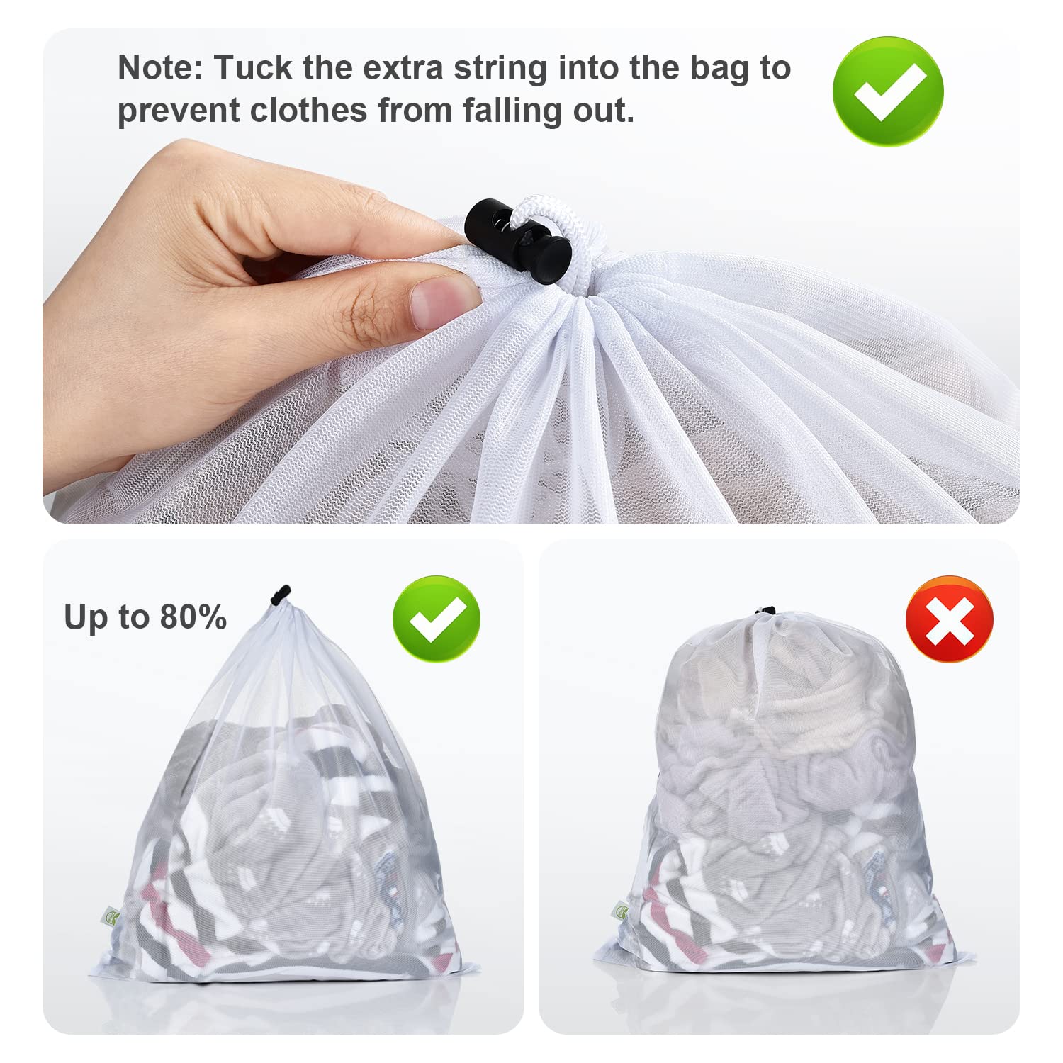 2 Pack Mesh Laundry Bag 20x24 Inch Heavy Duty Laundry Fine Mesh Bags Dirty Clothes Drawstring Laundry Wash Bag Delicates Net Storage Travel Bag Don't Drying (2 Count)