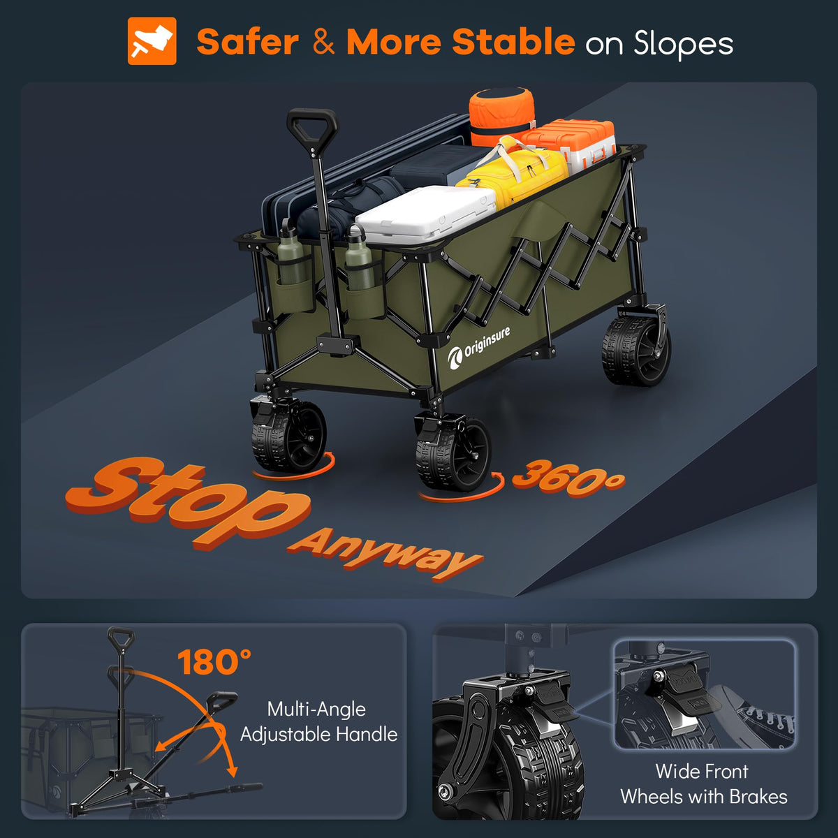 220L Collapsible Beach Wagon Cart with Big Wheels