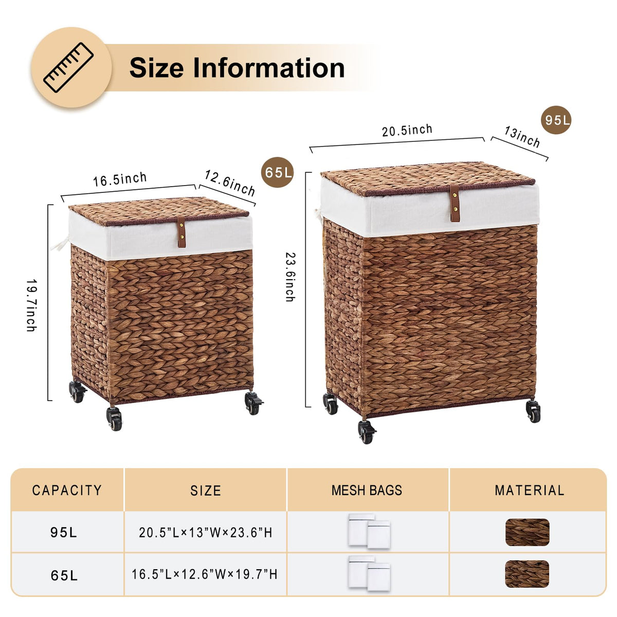 Handwoven Laundry Hamper with Wheels (3212.3322 Fl Oz)