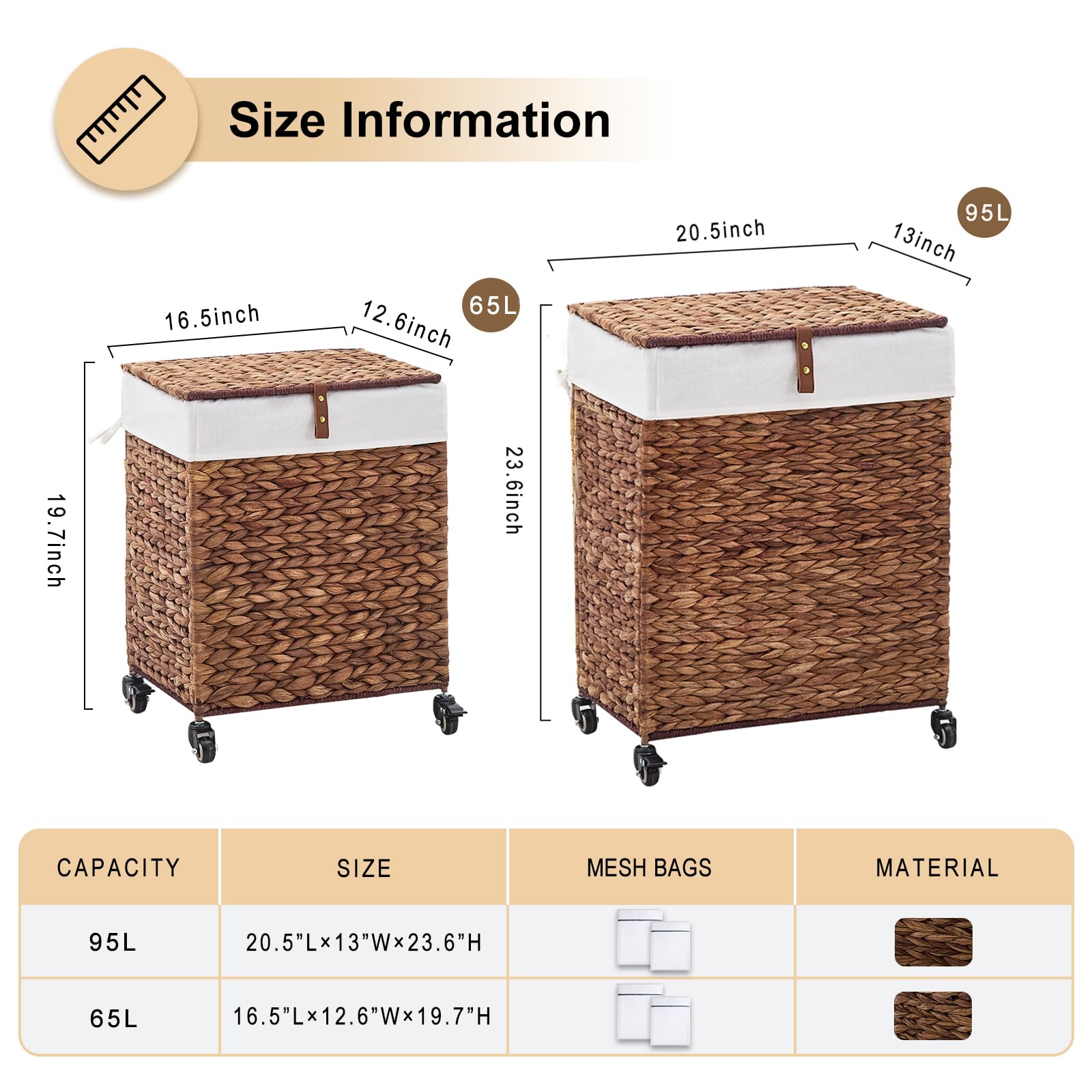 Handwoven Laundry Hamper with Wheels (3212.3322 Fl Oz)