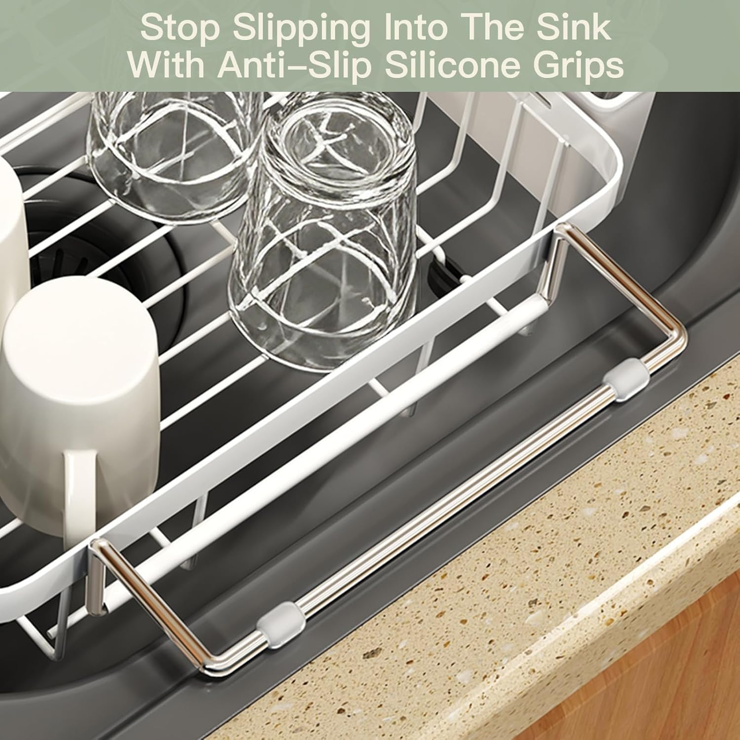 White Dish Drying Rack Over The Sink with Utensil Holder