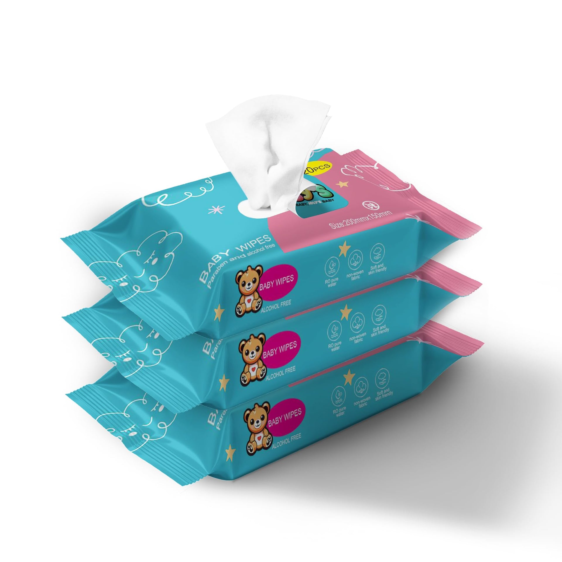 Baby Wipes Unscented Wet Wipes 99% Water Based with Aloe Vera Fragrance Free Travel Pack 20 ct Hypoallergenic Water wipes for Sensitive Skin Toallitas Húmedas para Bebés Bulk Available (8 Ounce)