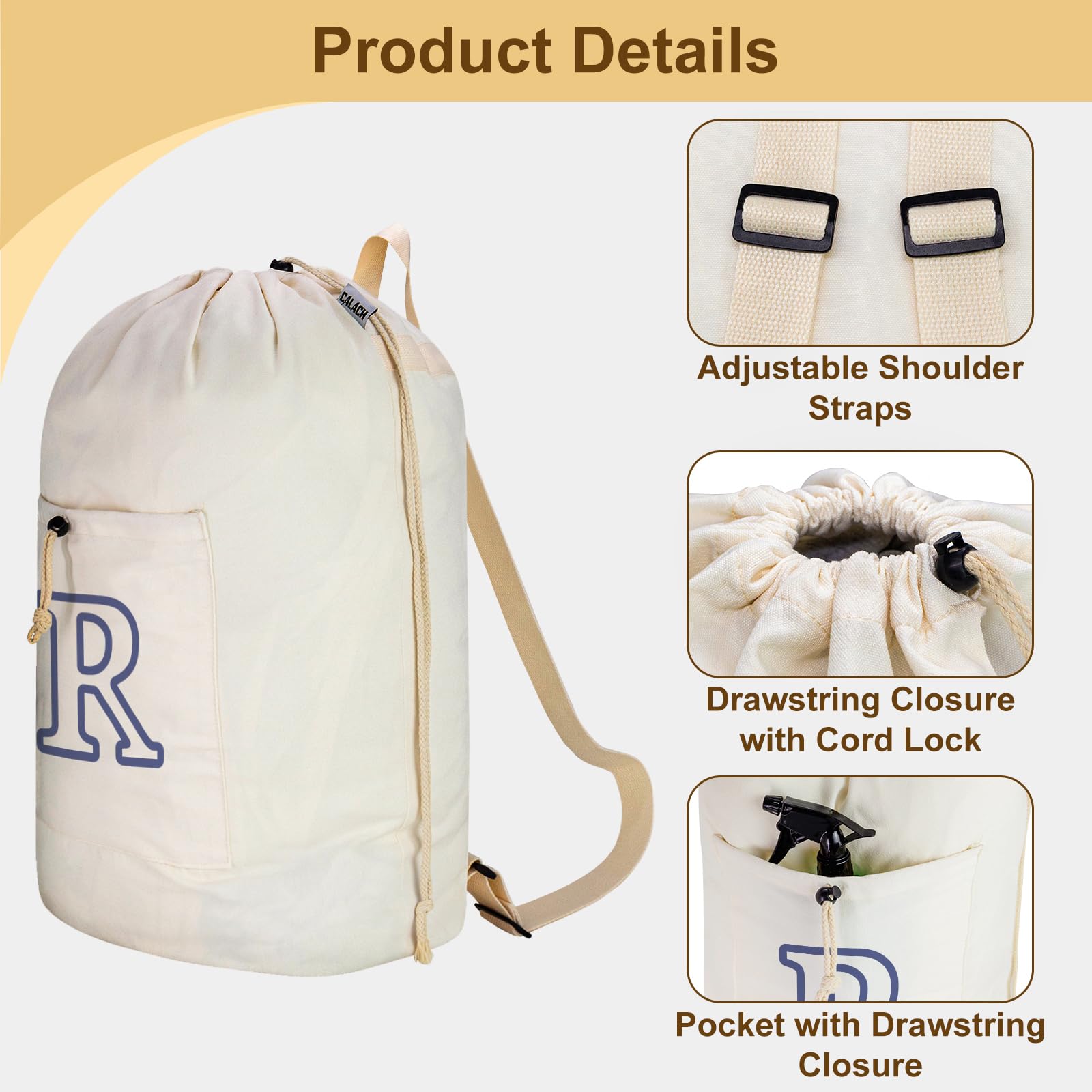Laundry Bag Backpack Personalized Initial Canvas Laundry Bag