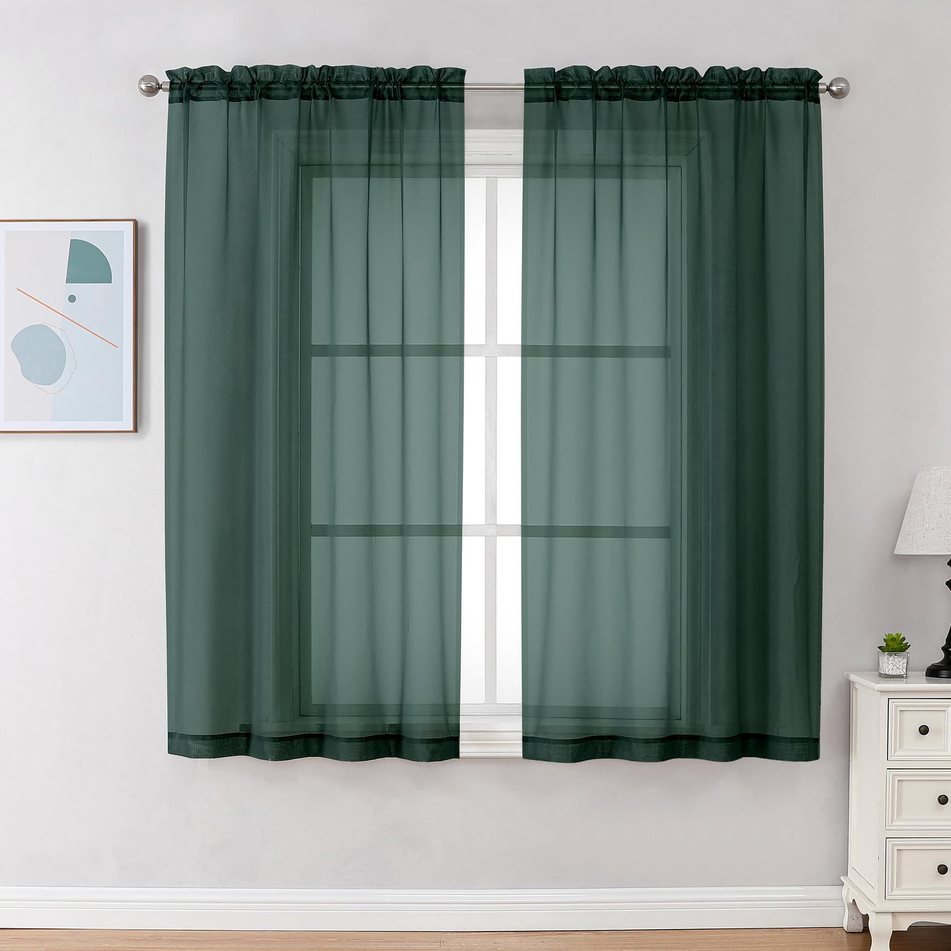Hunter Green Sheer Curtains 54 Inch Long 2 Panels Set