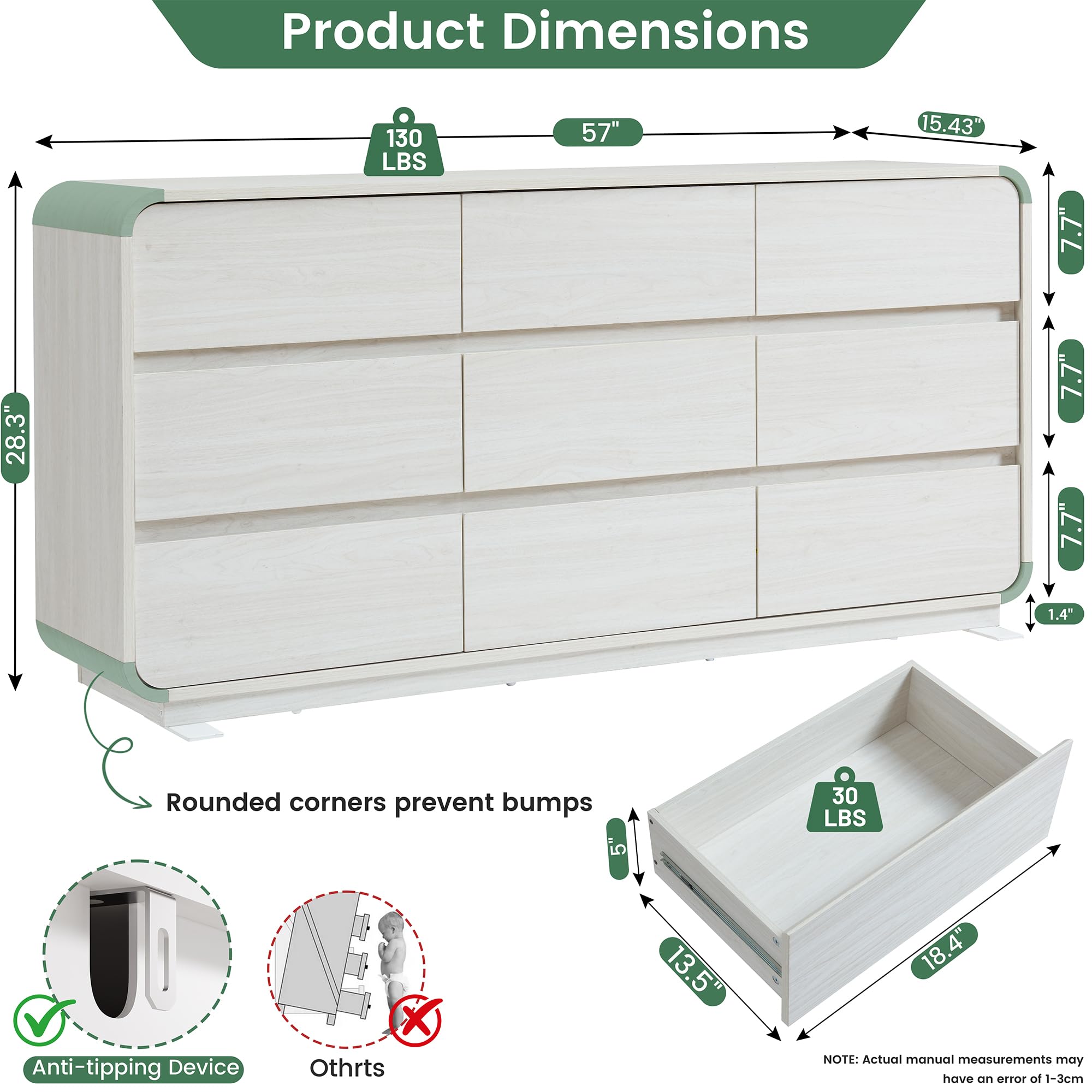 White Dressers of 9 Drawers