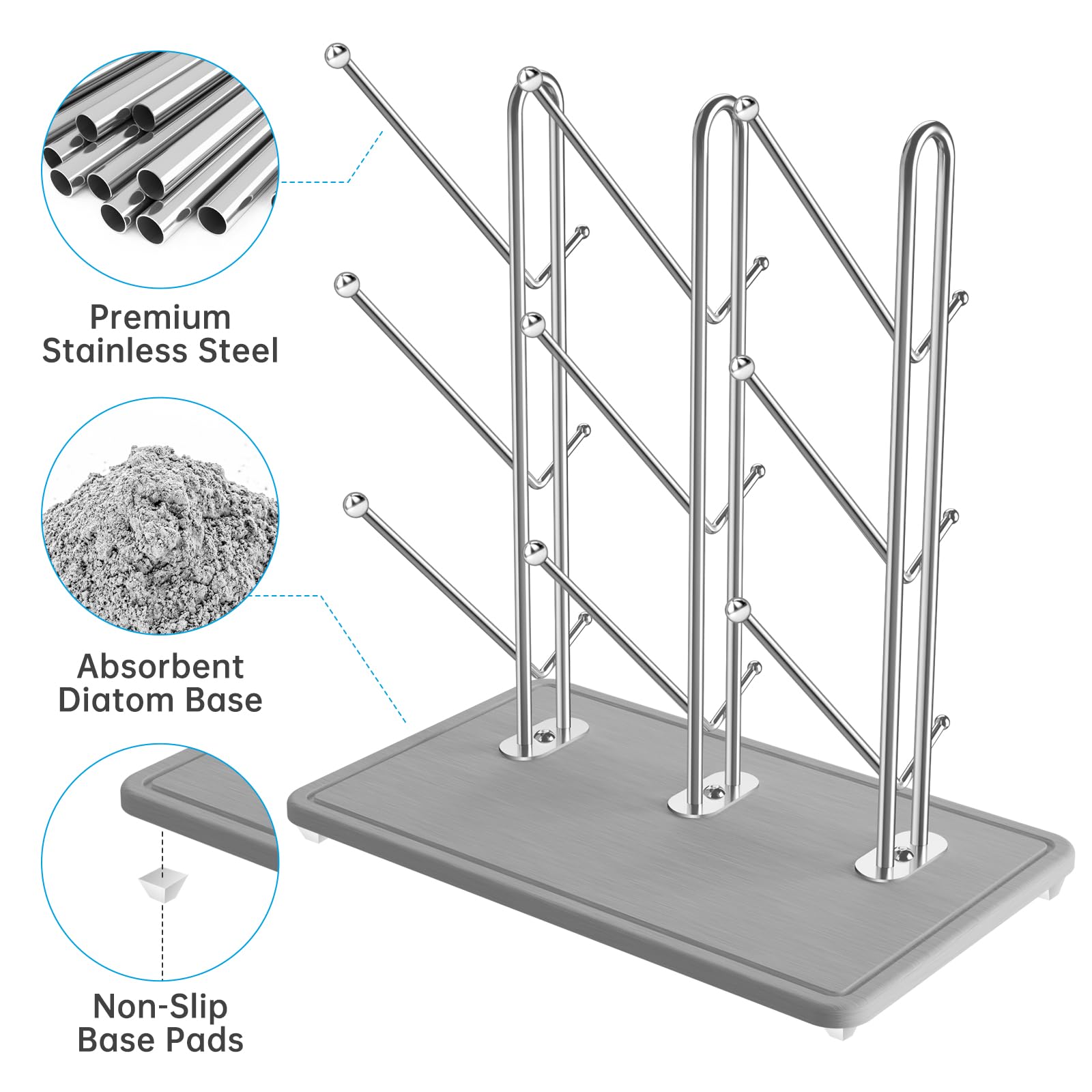 Baby Bottle Drying Rack with Diatomite Base & Stainless Steel Frame