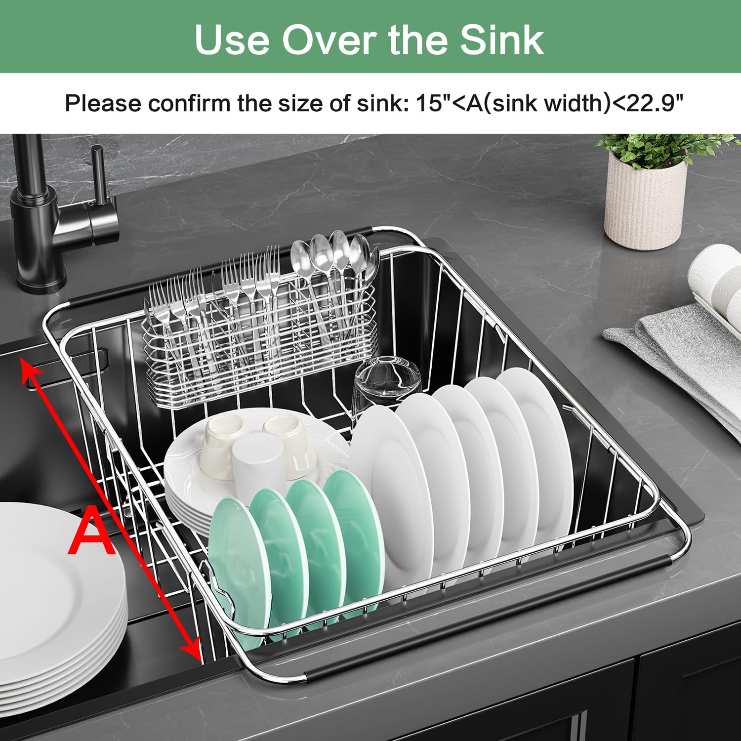 Large Dish Drainer Rack in Sink Adjustable