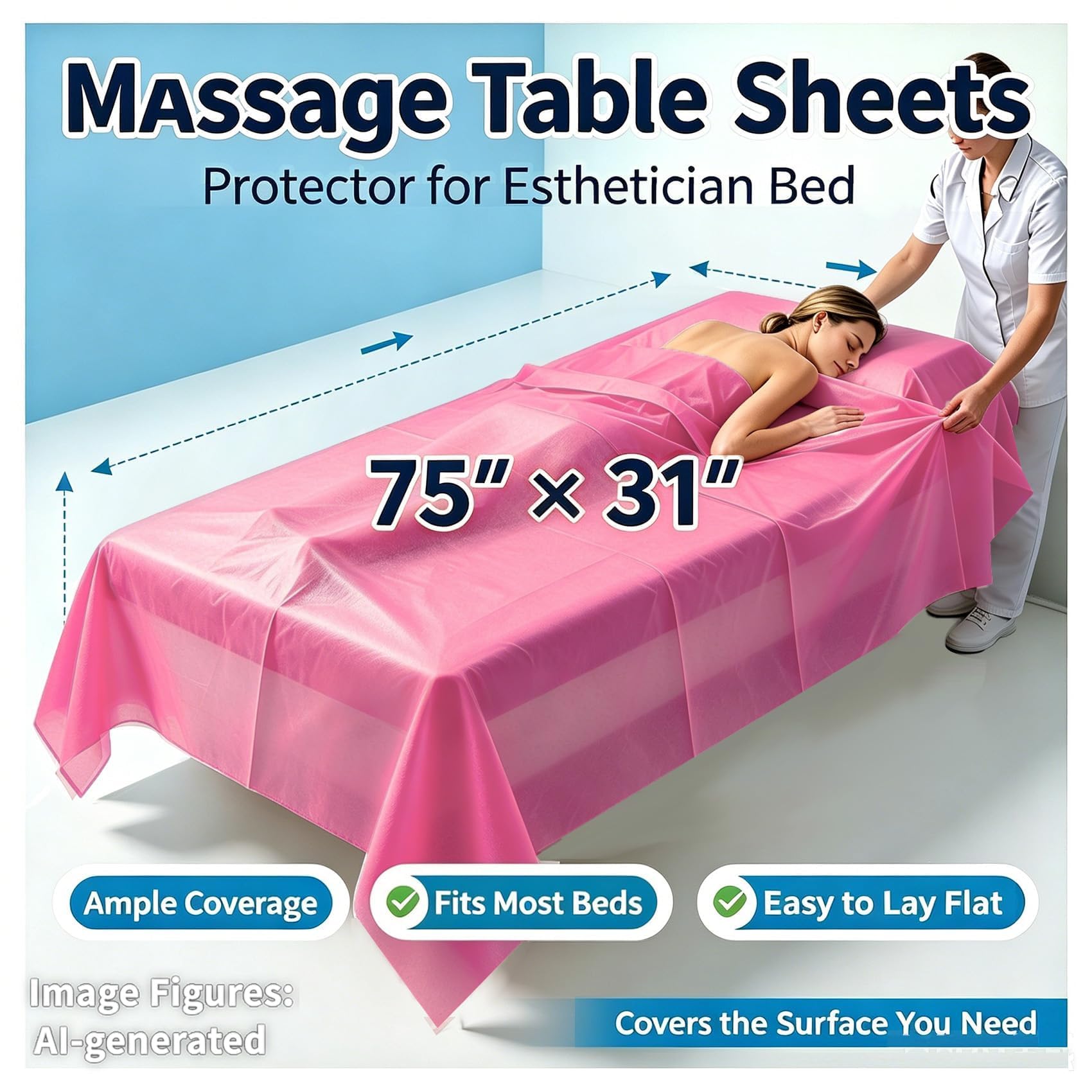 100PCS Massage Table Sheets Disposable Spa Bed Cover 75x31 Waterproof Pink (100 Count)