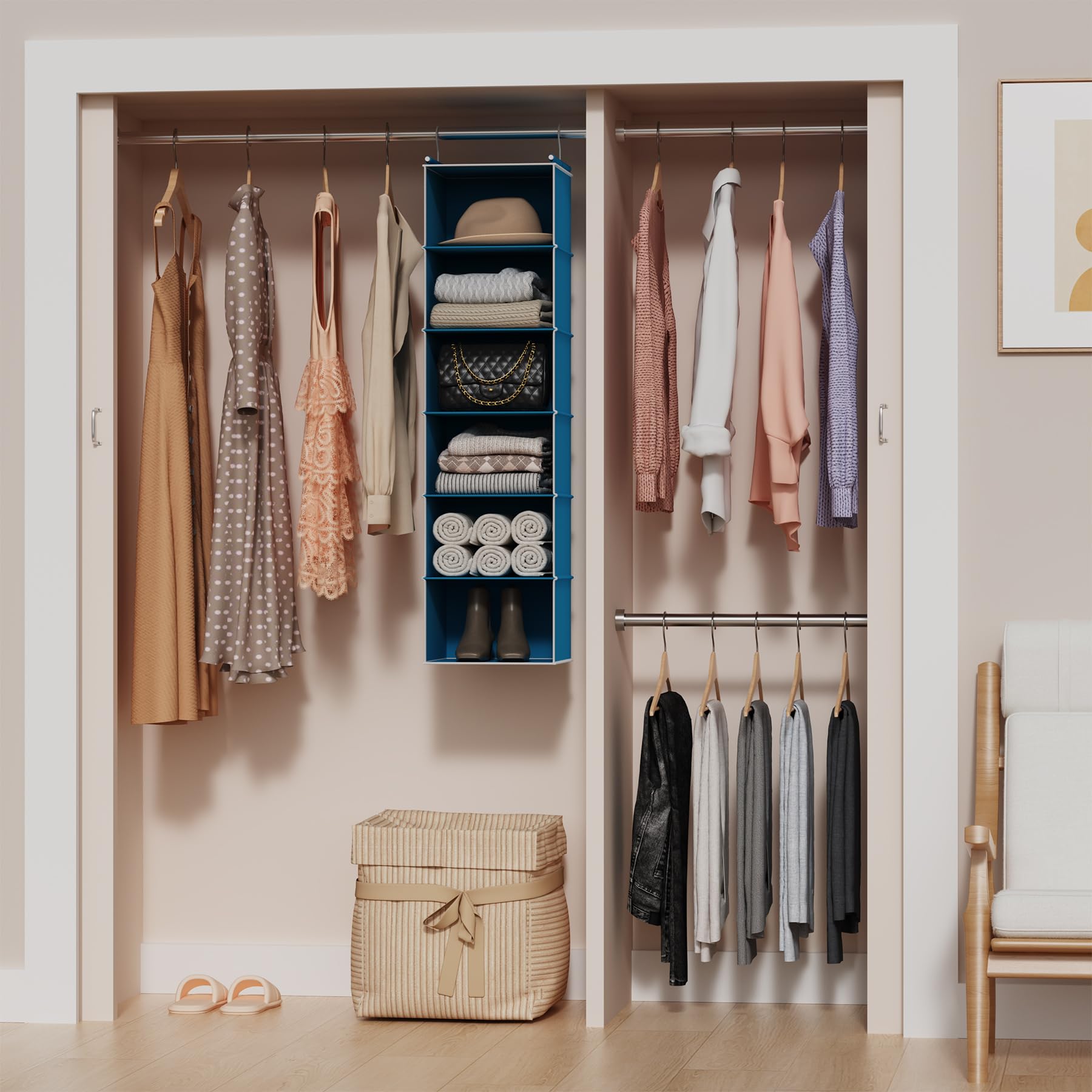 6 Tier Hanging Closet Organizer with 2 Sturdy Hooks