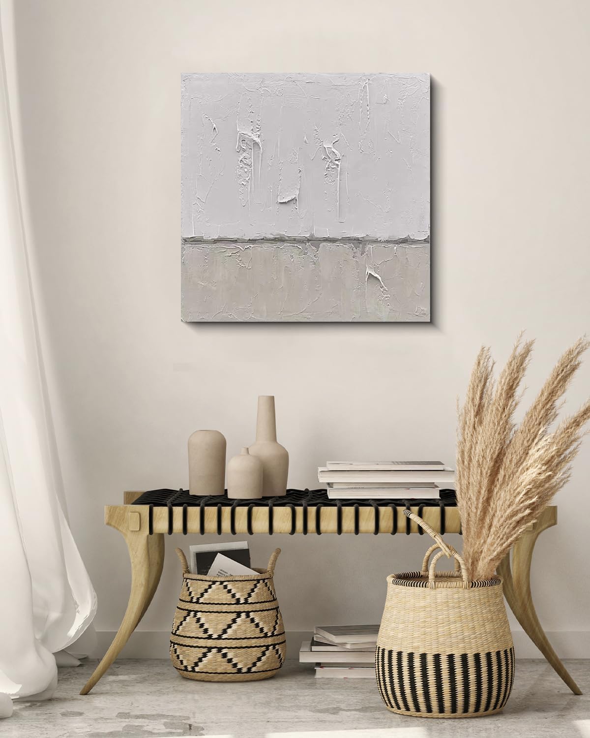 Art minimalist style gray and white abstract oil painting