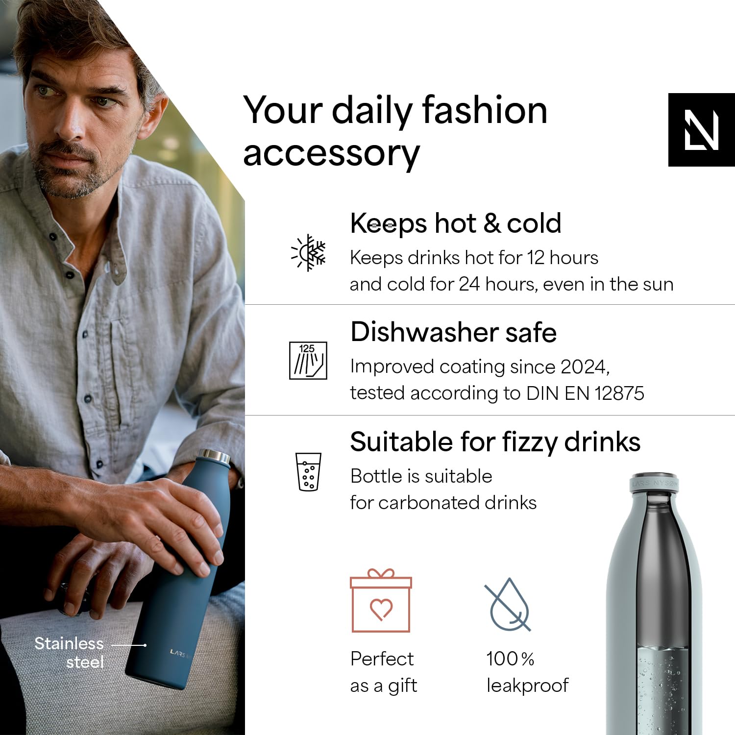 Stainless Steel Insulated XL Water Bottle 12oz 17oz 25oz 34oz 51oz