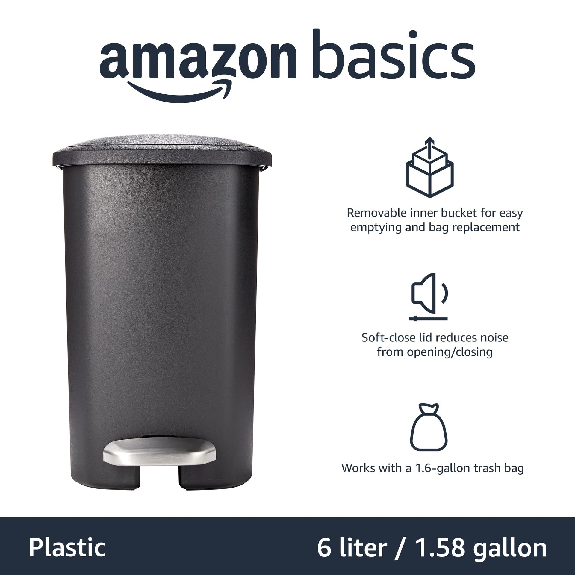 Compact Plastic Bathroom Trash Can with Soft