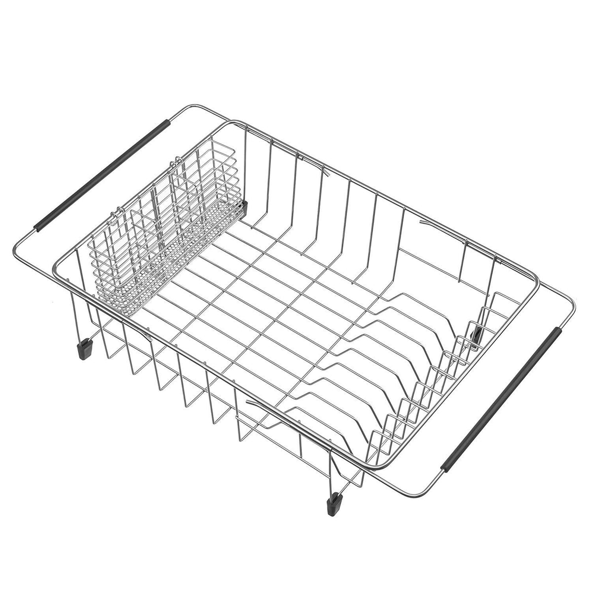 Large Expandable Dish Drying Rack Dish Rack Drainer with Stainless Steel Utensil Holder Over The Sink Dish Drainer Dish Rack in Sink On Counter