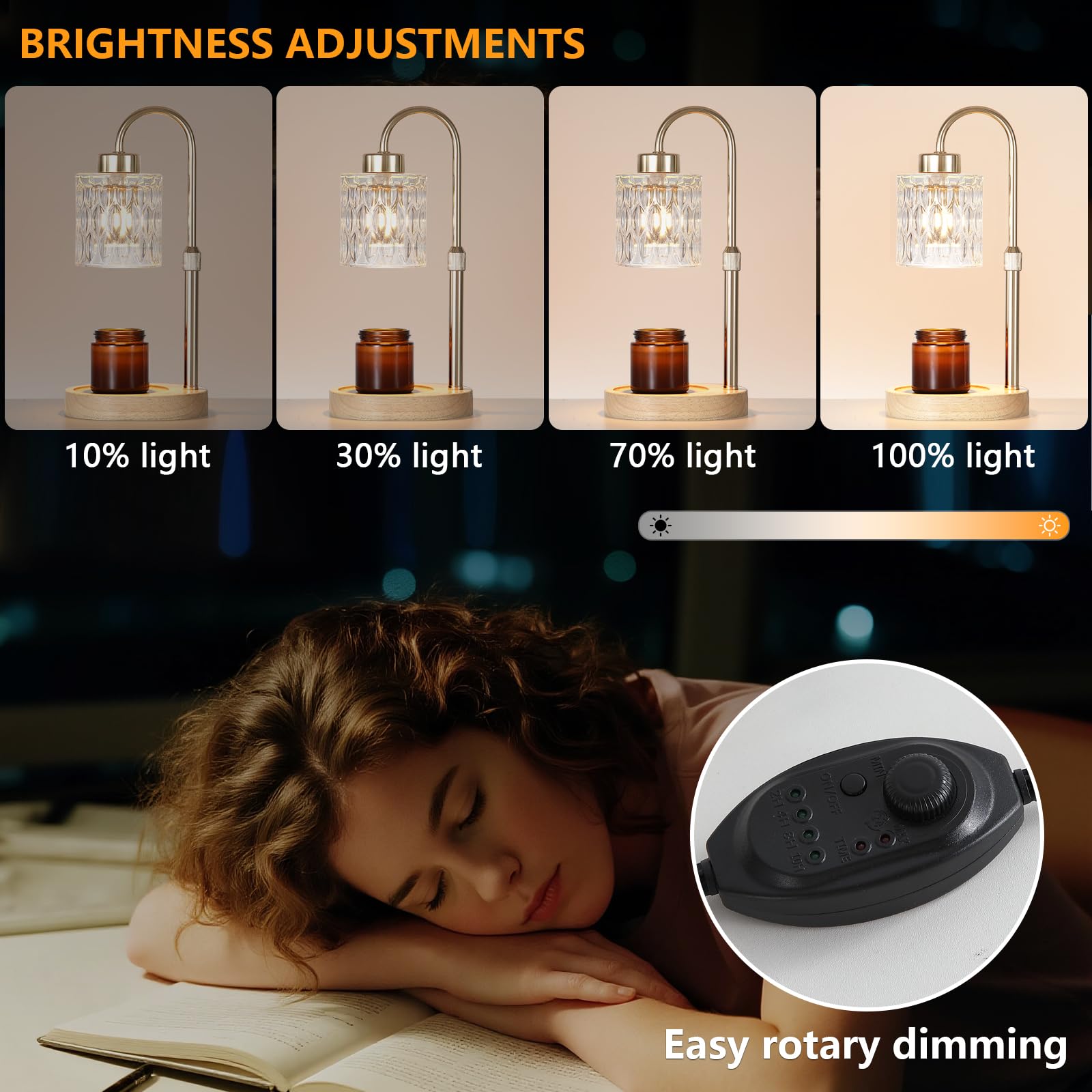 Gold Candle Warmer Lamp with Dimmer and Timer