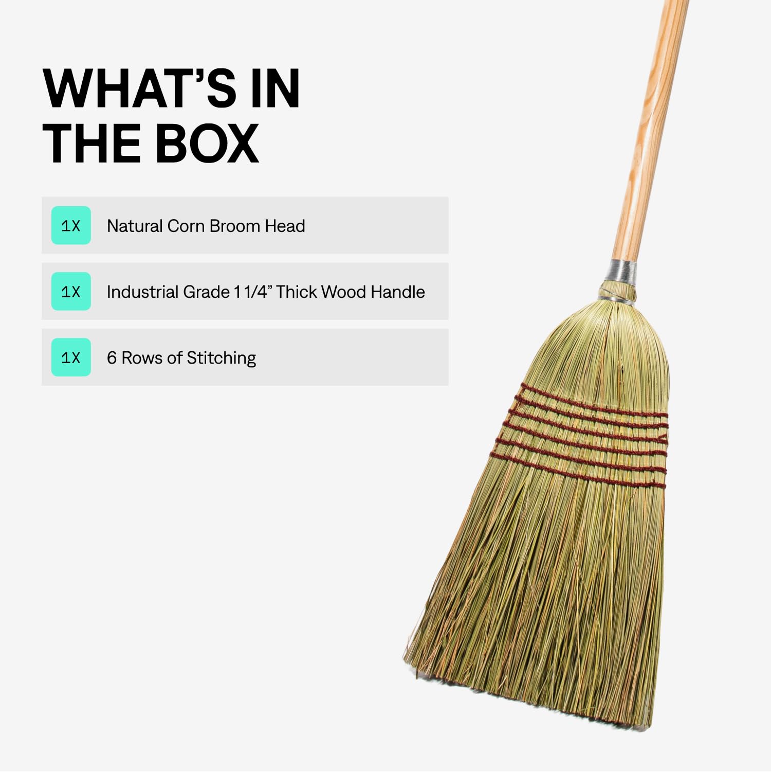 Corn Broom with Wood Handle Heavy Duty Indoor Outdoor Broom