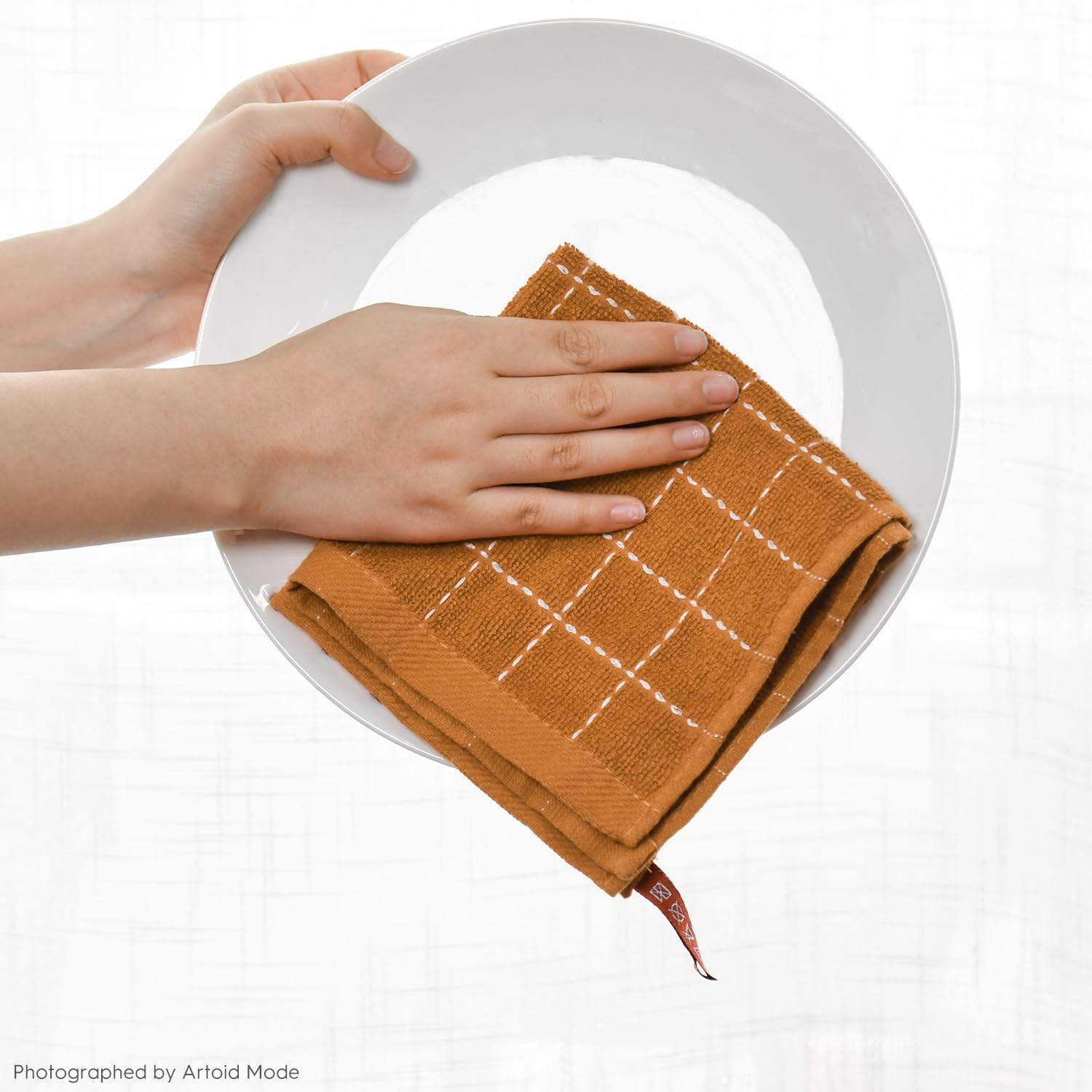 Checkered Designed Cotton Beige Caramel Terry Kitchen Dish Cloths (6 Count)