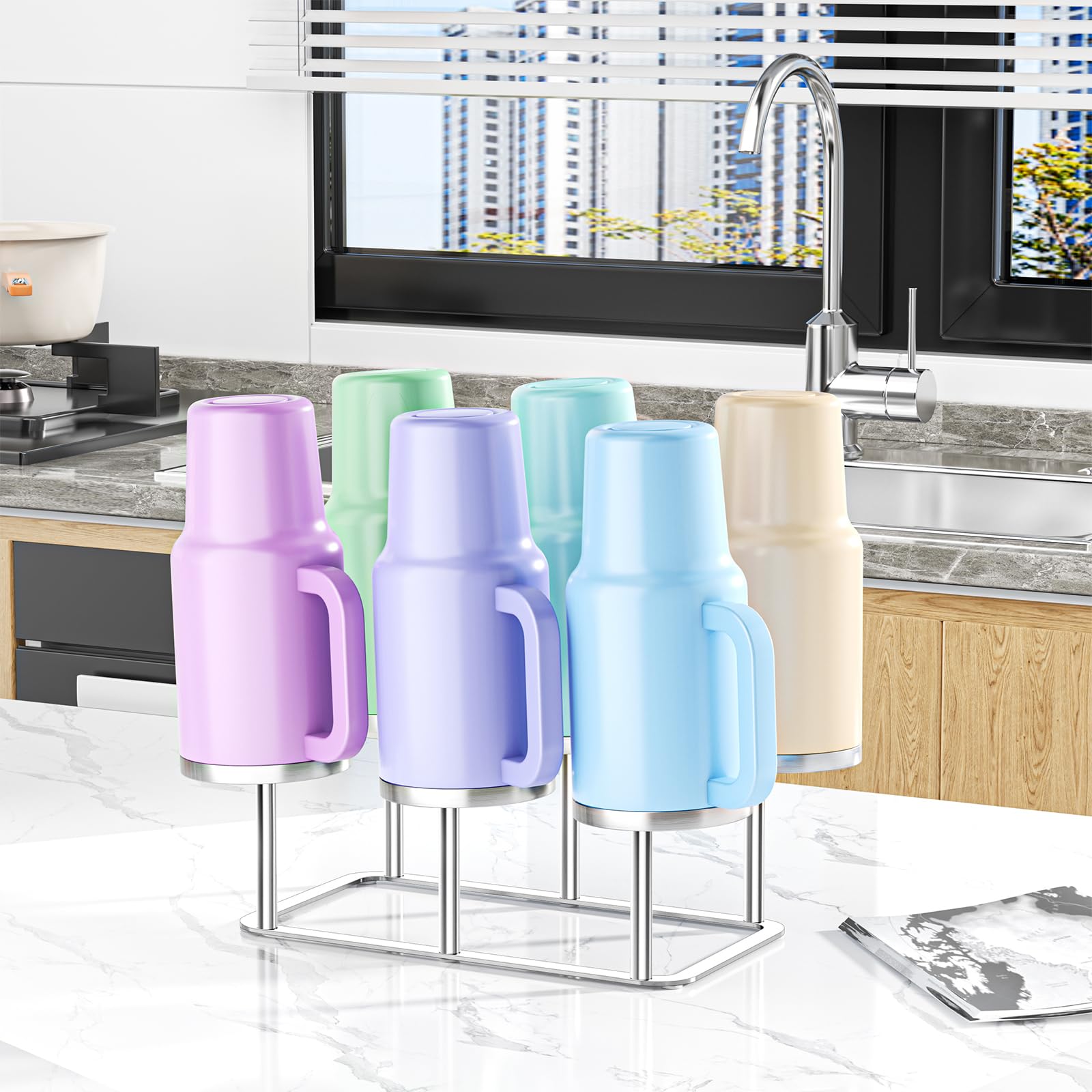 Water Bottle Drying Rack Reusable Bottle Rack Dryer Kitchen Stand Holder Metal Countertop Baby Bottle Drying Rack Water Cup Drying Rack for Plastic Bags