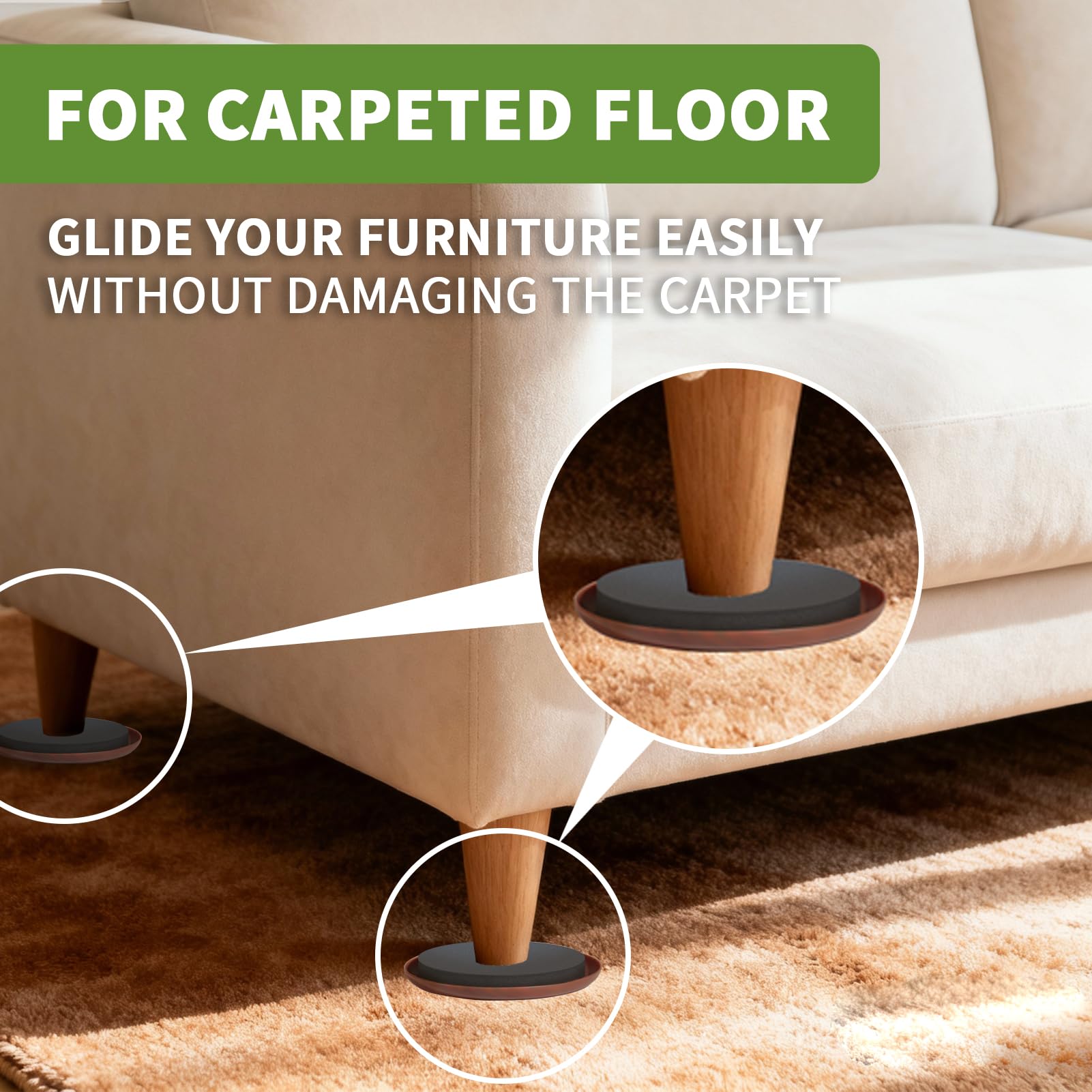 Furniture Sliders for Carpet 8 PCS (8 Count)