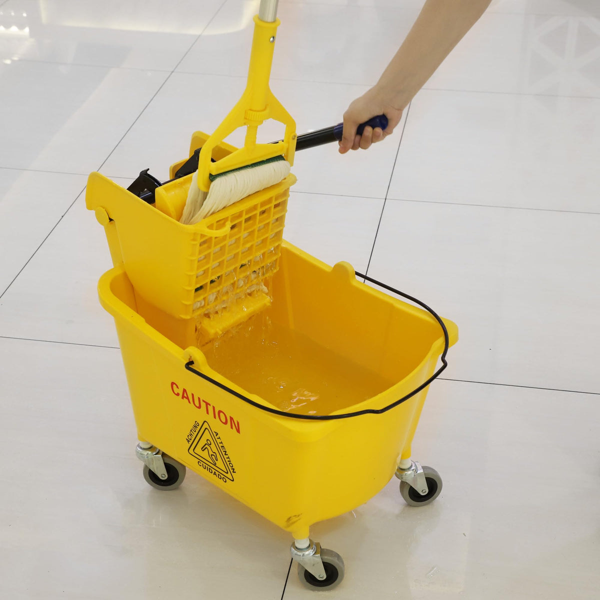 Commercial Mop Bucket with Side Press Wringer on Wheels