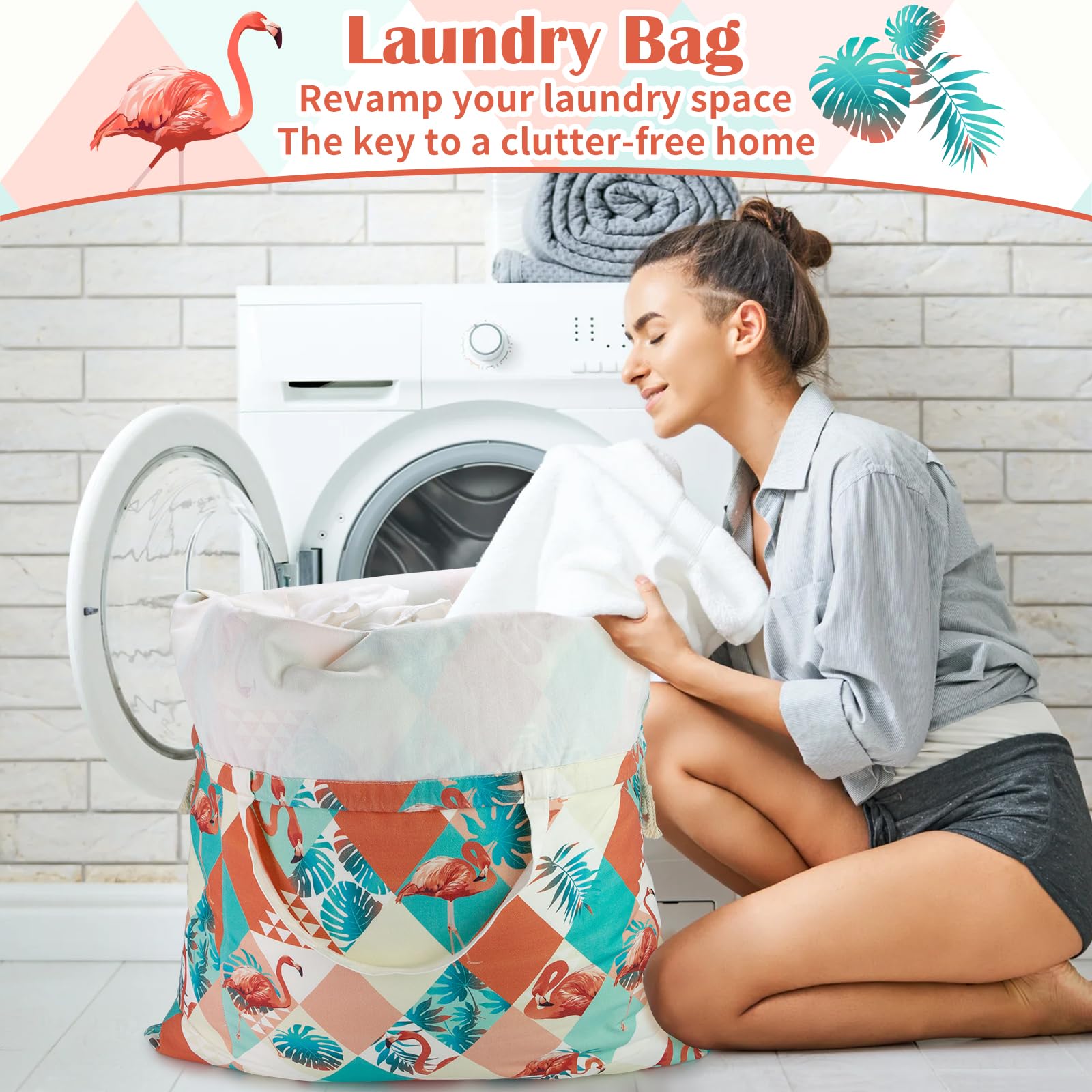 Canvas Laundry Bag with Handles & Drawstring 30"Wx35"H