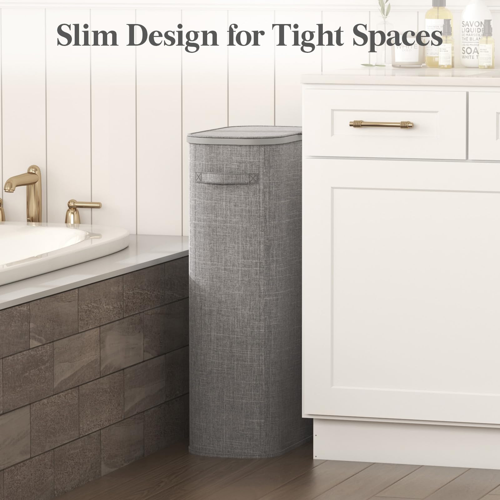 Slim Laundry Basket with Lid and Removable Bag