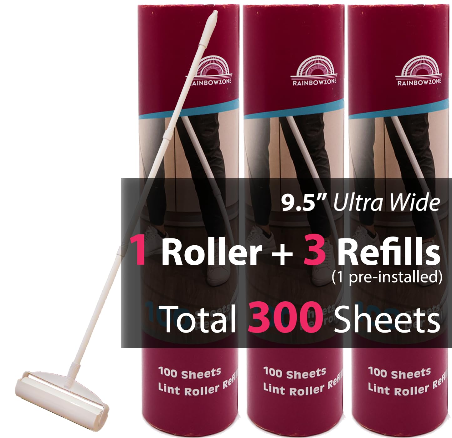 9.5" Extra Wide Lint Roller for Pet Hair Removal