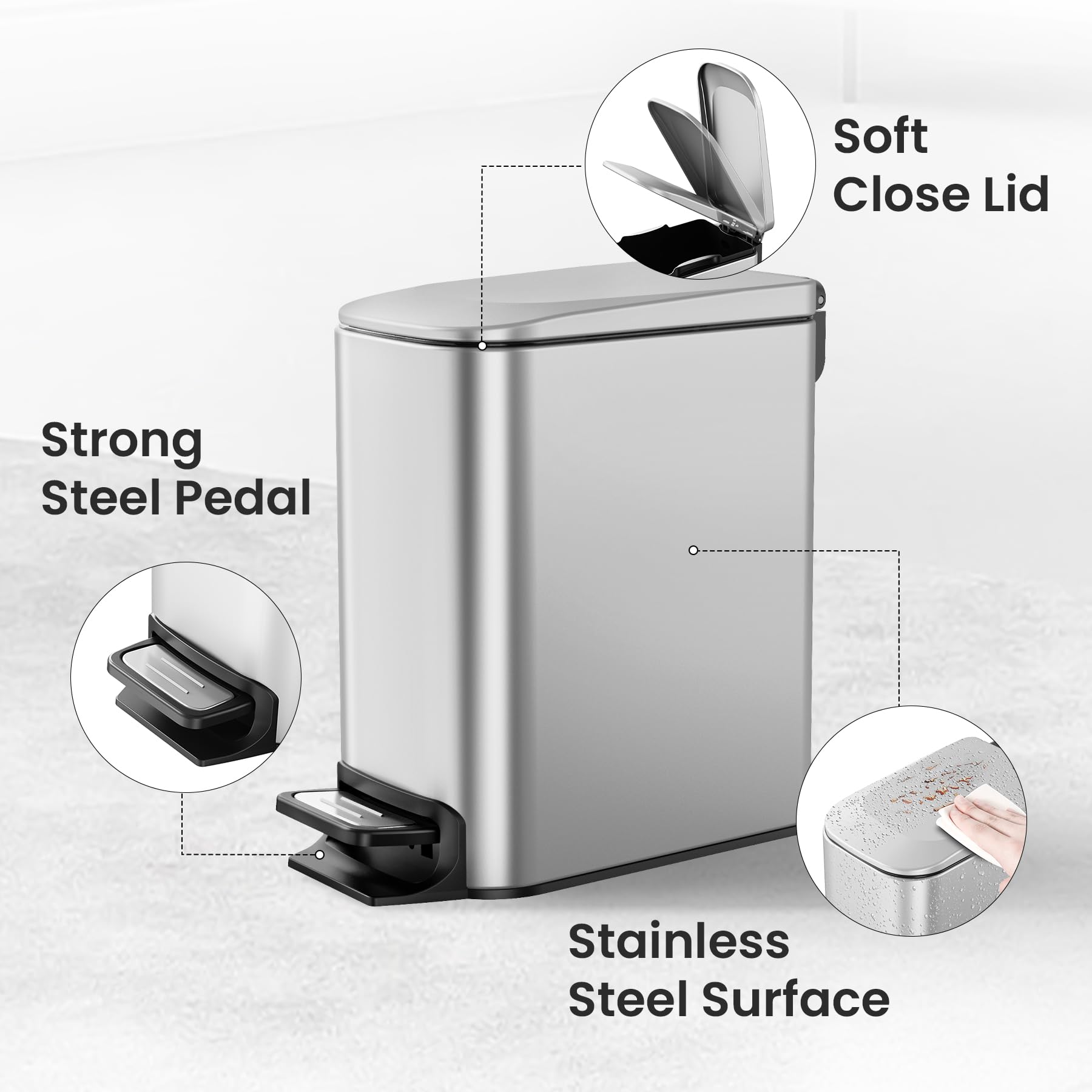Small Bathroom Trash Can with Lid
