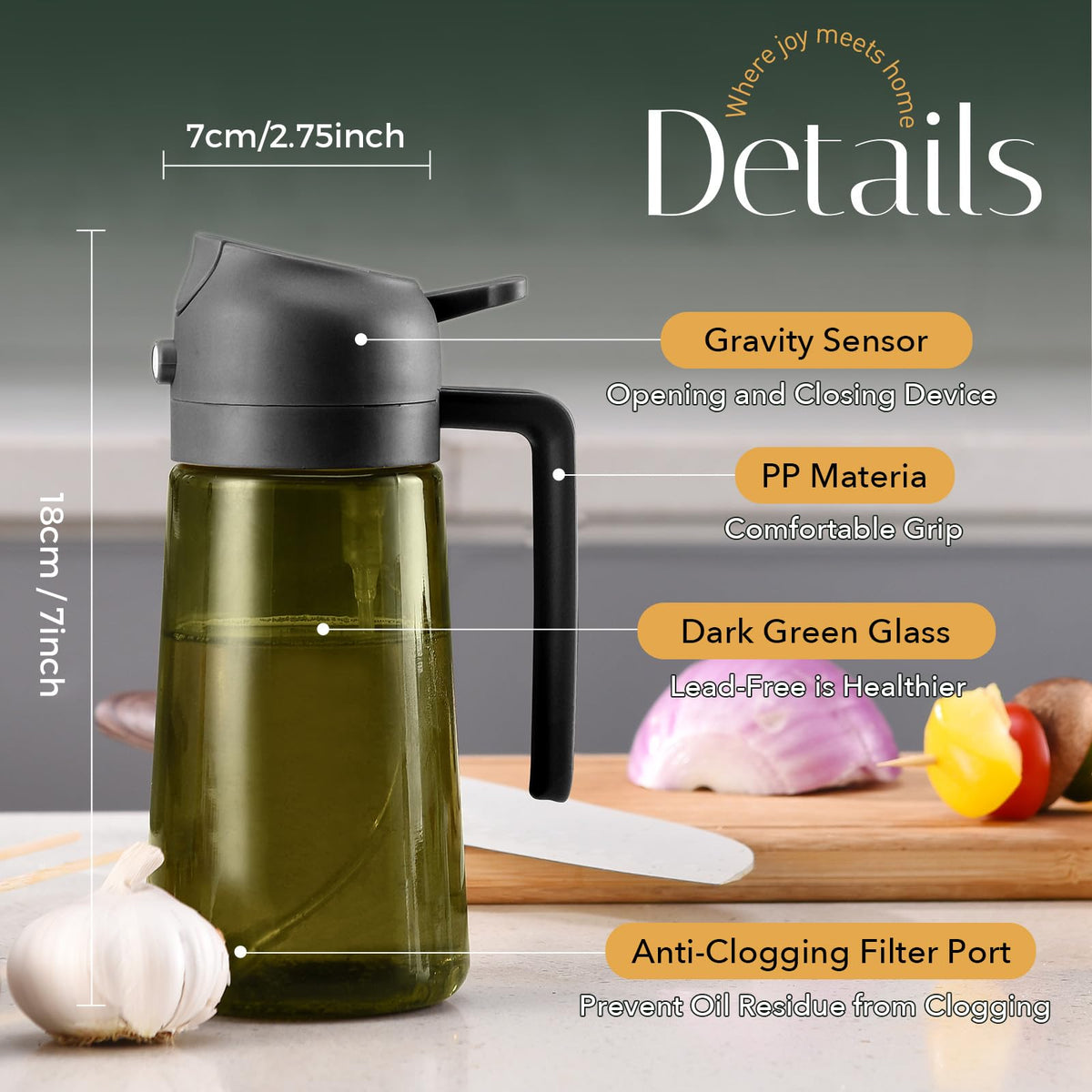 16 oz Dark Glass Olive Oil Sprayer & Dispenser