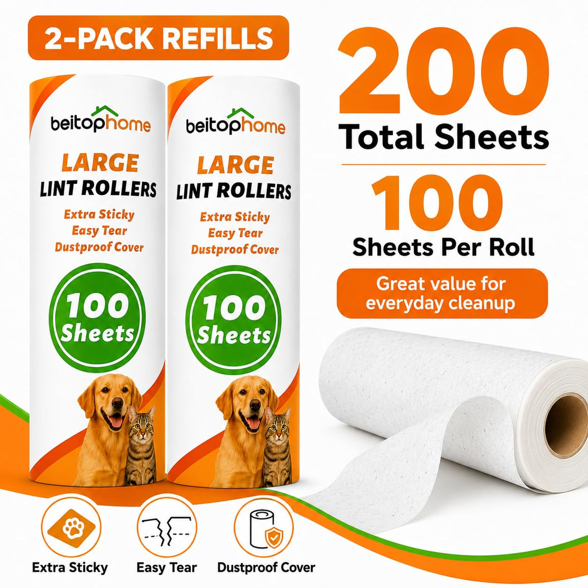 Large Lint Roller Refills (200 Count)