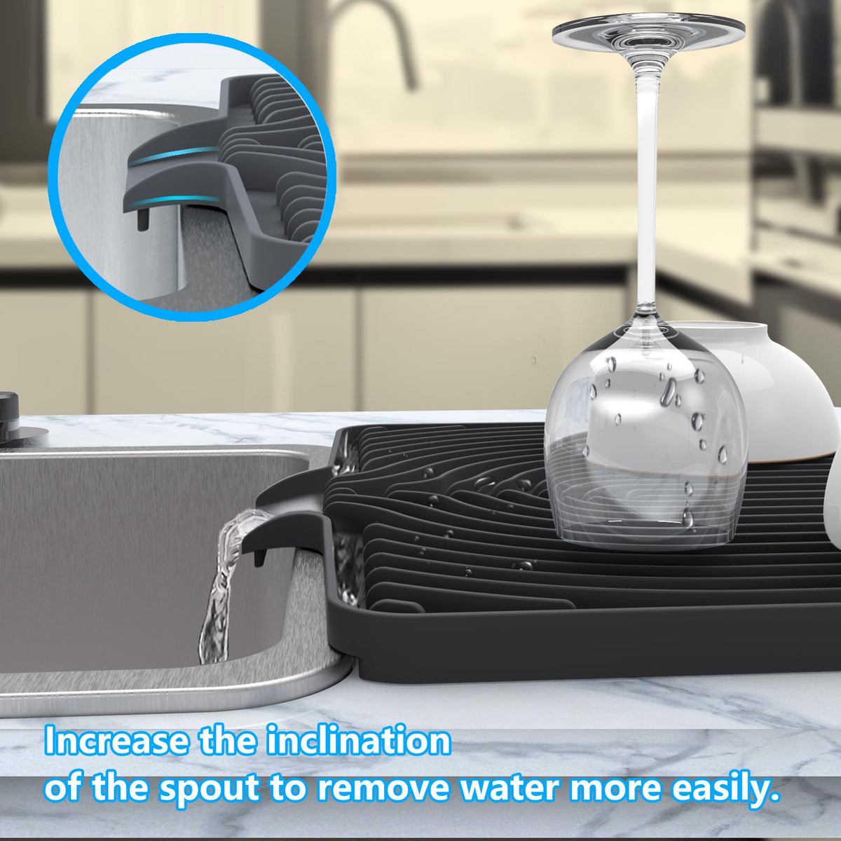 Dish Drying Mat for sink with a bulged edge