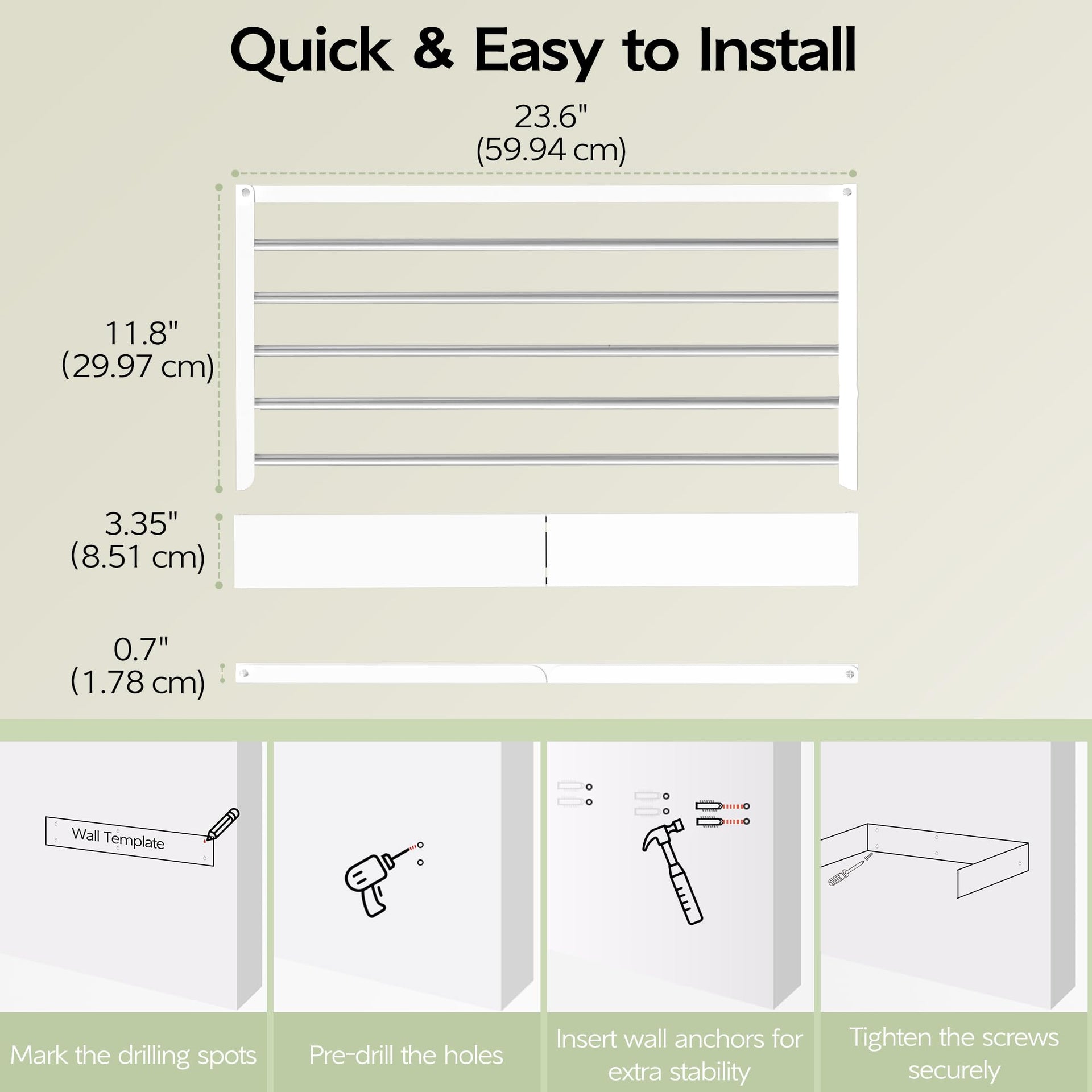 Wall Mounted Clothes Drying Rack 23.6"