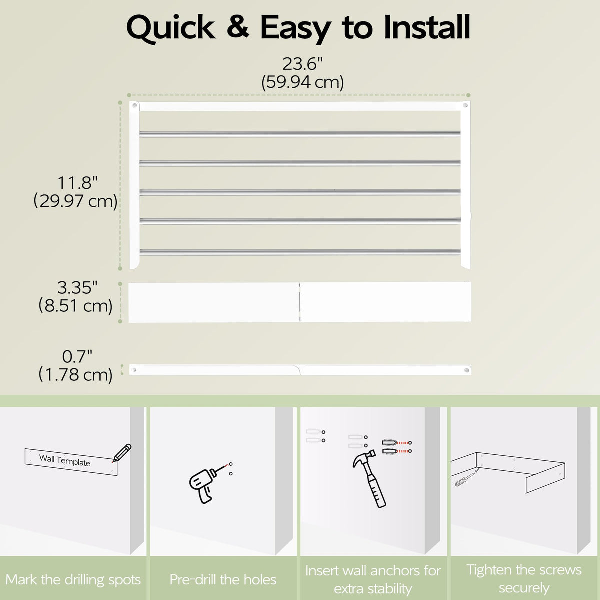 Wall Mounted Clothes Drying Rack 23.6"
