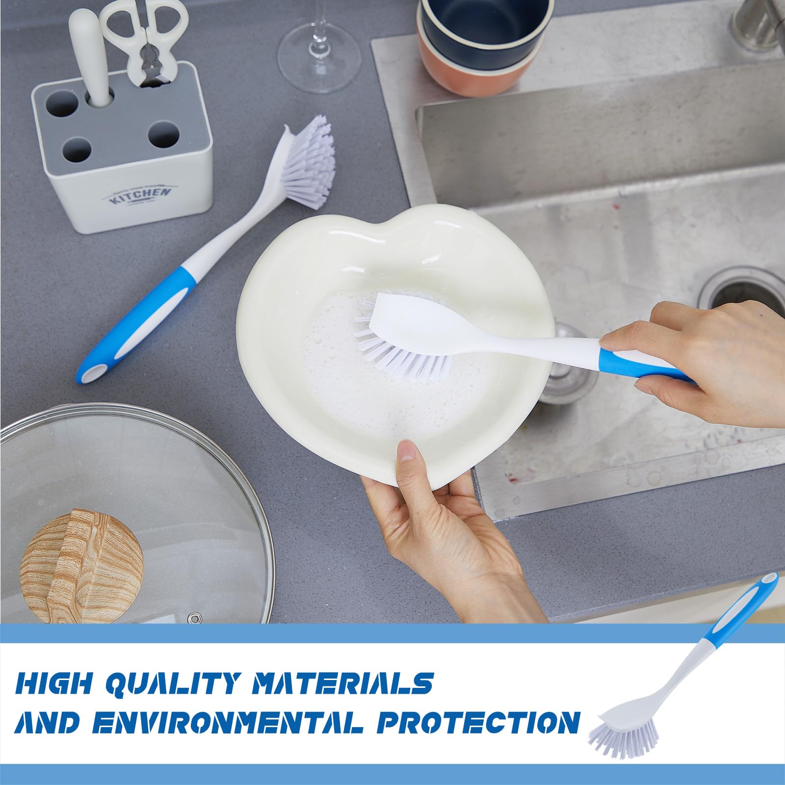 10 Pcs Blue Kitchen Scrub Dish Brush Bulk with 11 Inch Anti Slip Handle Cleaning Dish Scrubber with Stiff Bristles Washing Scrub Brushes for Housekeeping for Pots and Pans