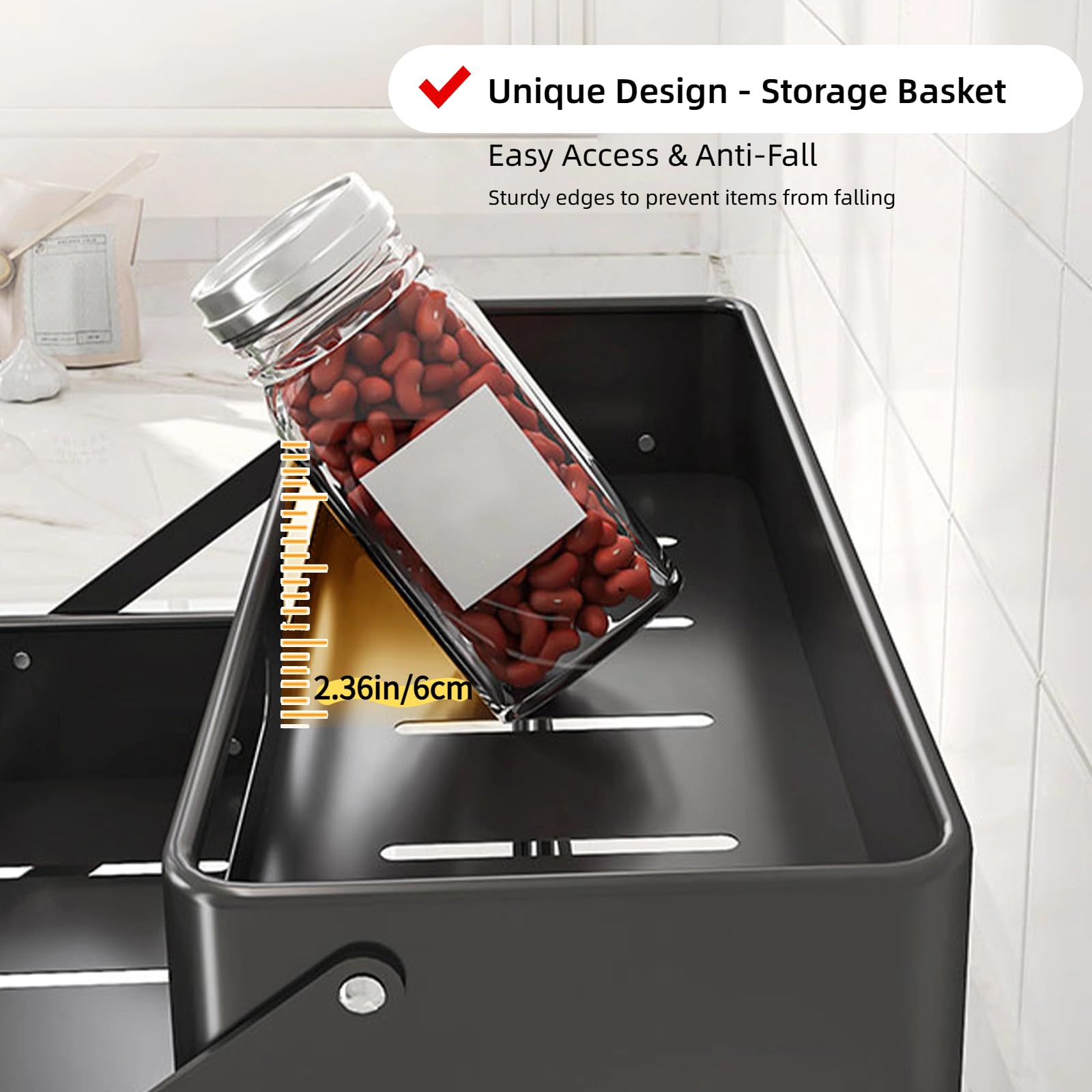 Spice Rack for Countertop 3 Tier Foldable Seasoning Organizer Jars Storage Holder Step Shelf for Cabinet Kitchen Black