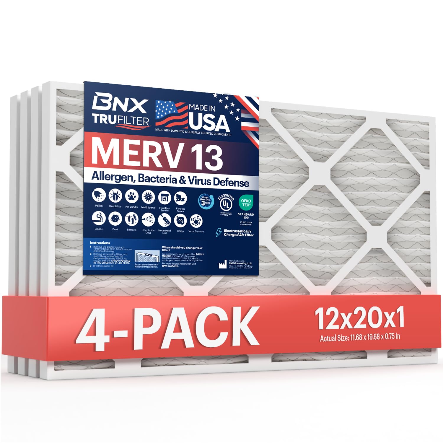 TruFilter 12x20x1 Air Filter MERV 13 4 (4 Count)