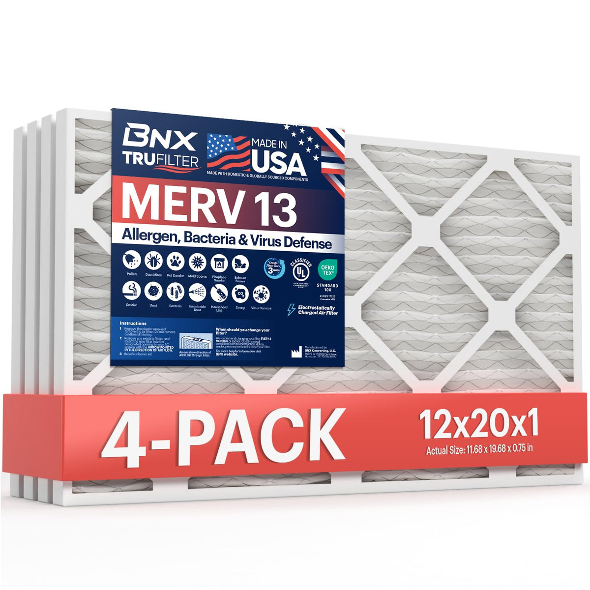 TruFilter 12x20x1 Air Filter MERV 13 4 (4 Count)