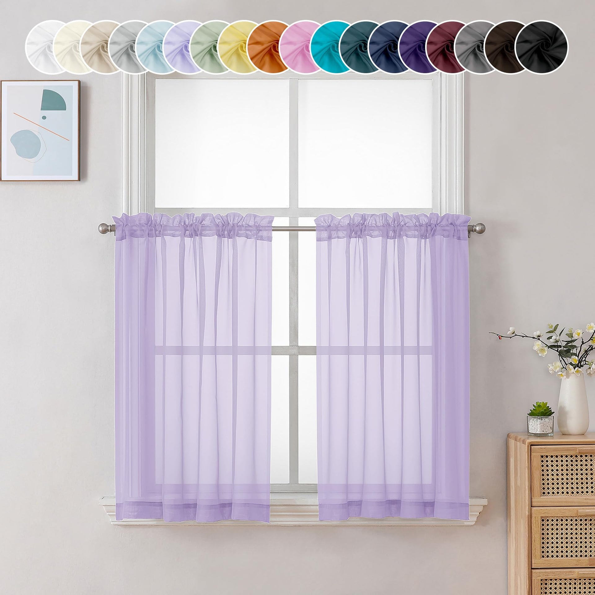 Lilac Sheer Curtains 36 inch Length 2 Panels (2 Count)