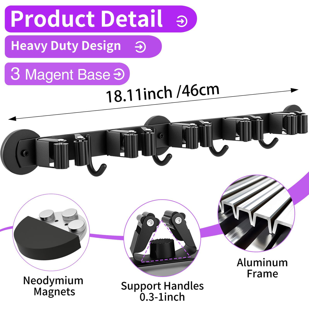 Magnetic Broom Holder Wall Mount