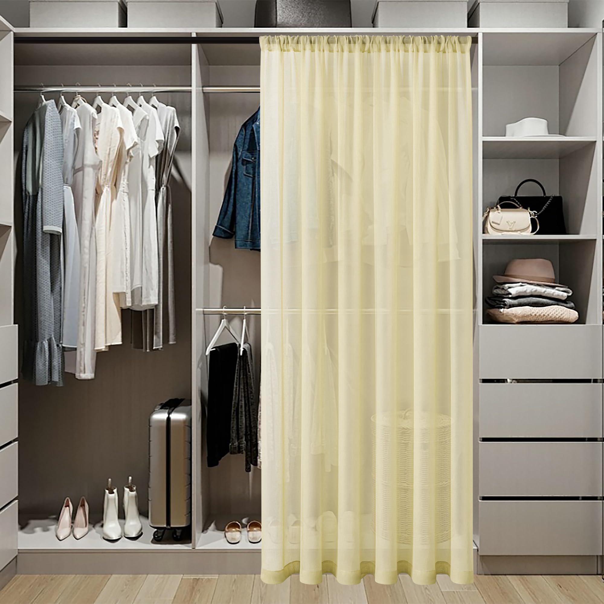 Sheer Door Curtain Closet Linen Textured Curtains Sheer Doorway Light Filtering Voile Patio Glass Doors Rod Pocket Curtain French Door