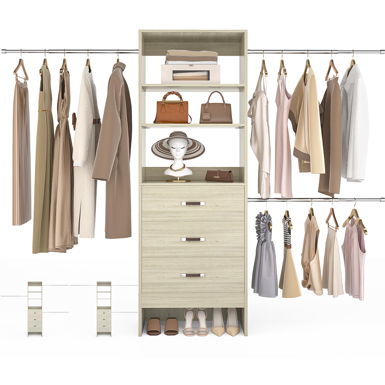 96'' Closet Organizer System with 3 Hanging Rods