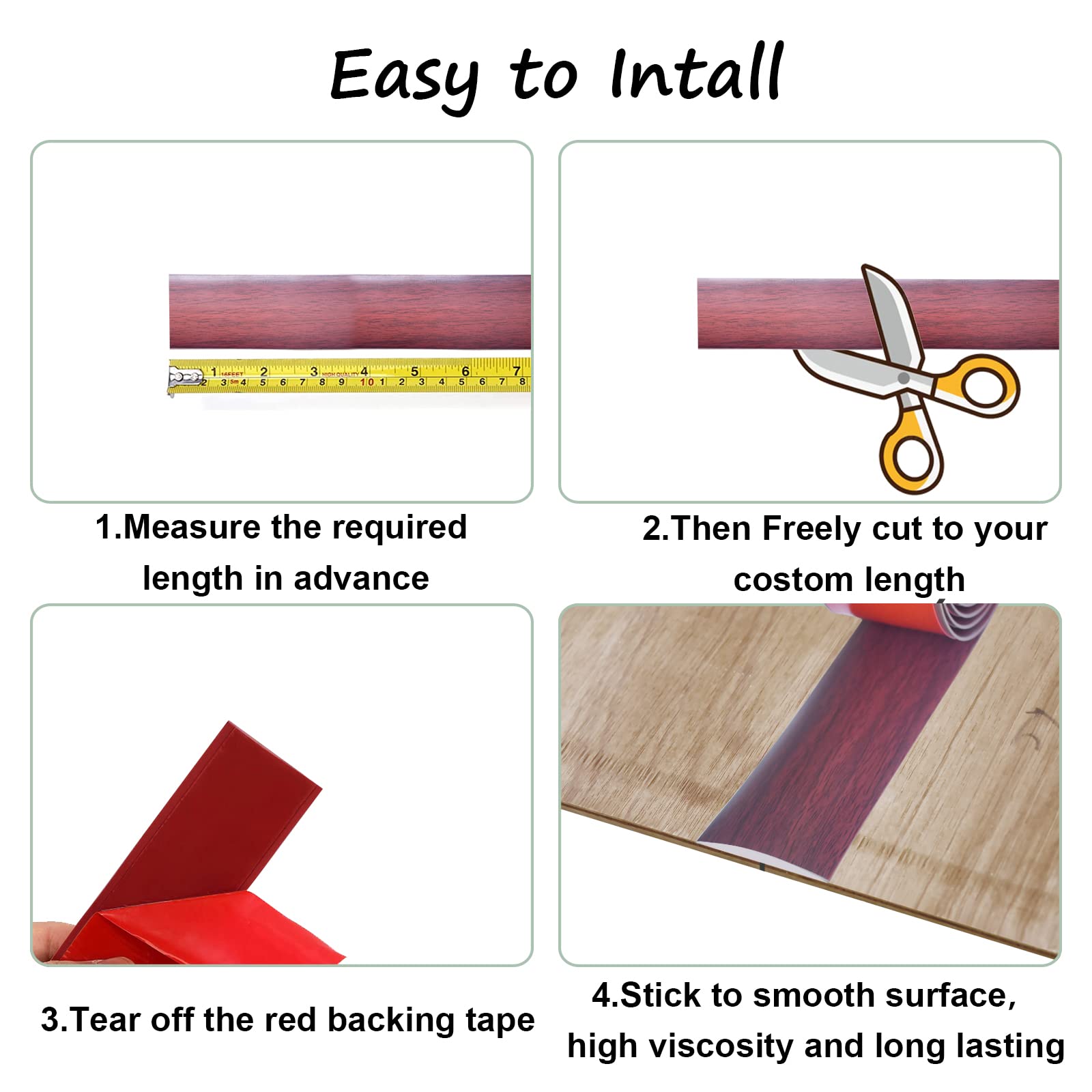 Floor Door Flat Transition Strip & Self Adhesive Floor Vinyl Floor Edge Trim Laminate Floor Gap Covering Joining Strip