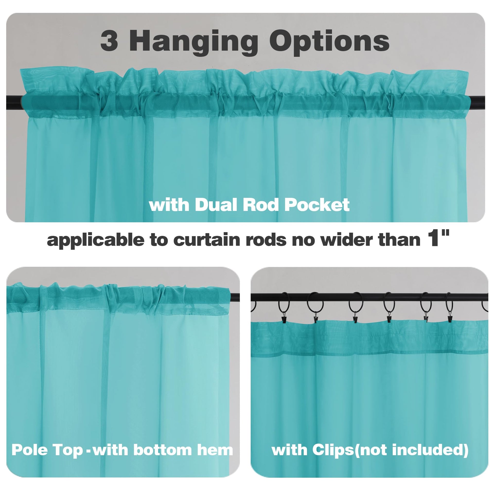 Turquoise Sheer Curtains 84 Inches Long for Living Room (2 Count)