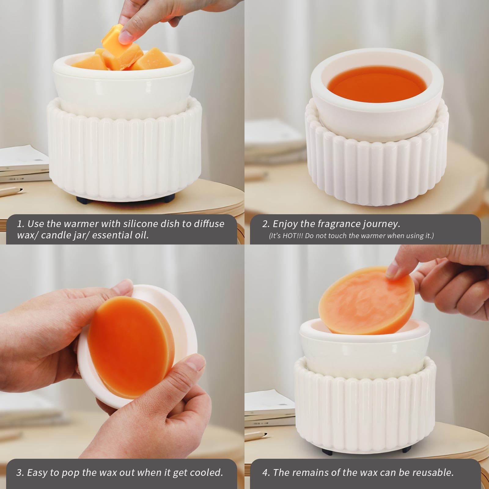 Ceramic Wax Melt Warmer with 1 pc Silicone Dish Candle Warmer for Scented Wax Electric Fragrance Burner for Home