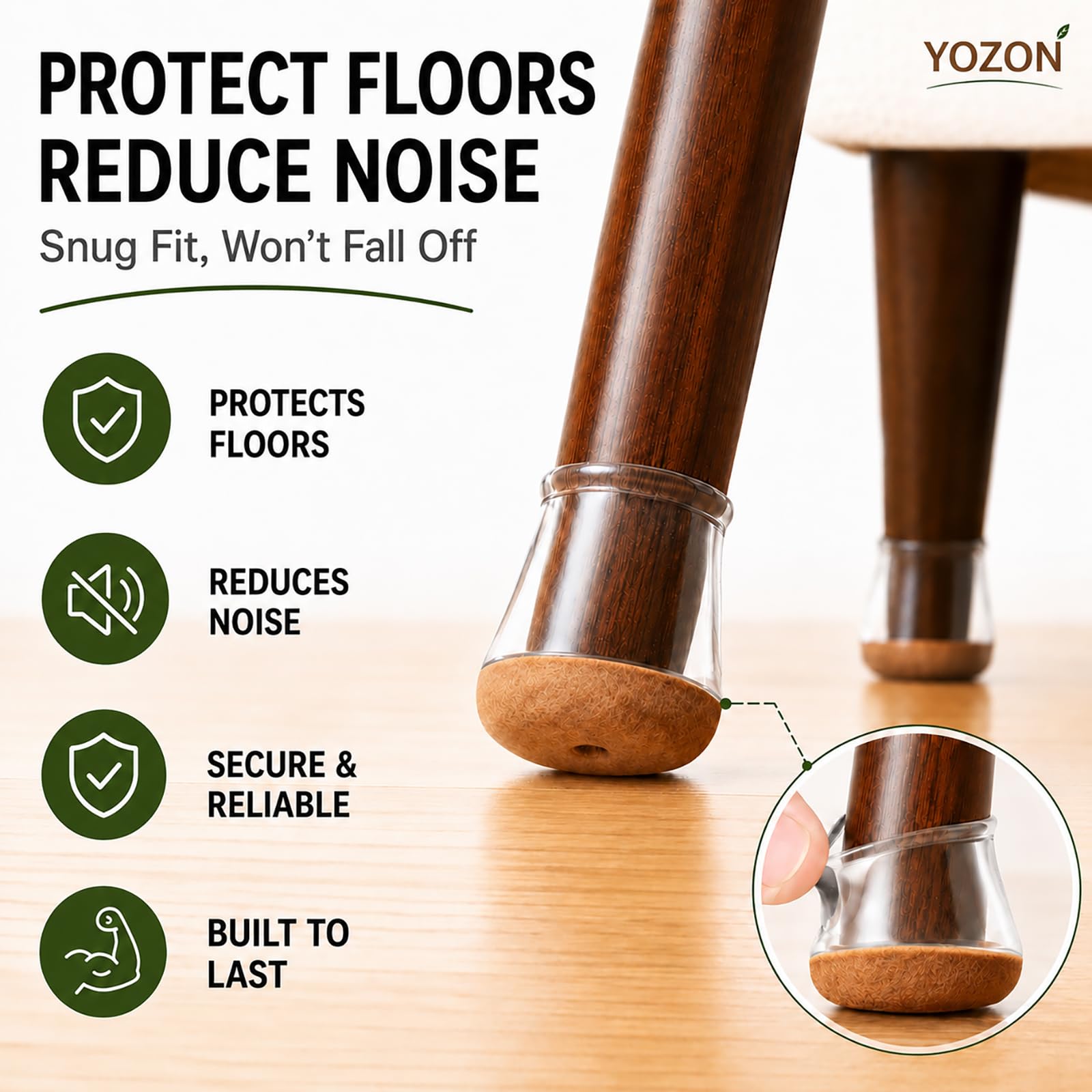 Chair Leg Floor Protectors Silicone Caps Felt Strengthen Bottom (32 Count)