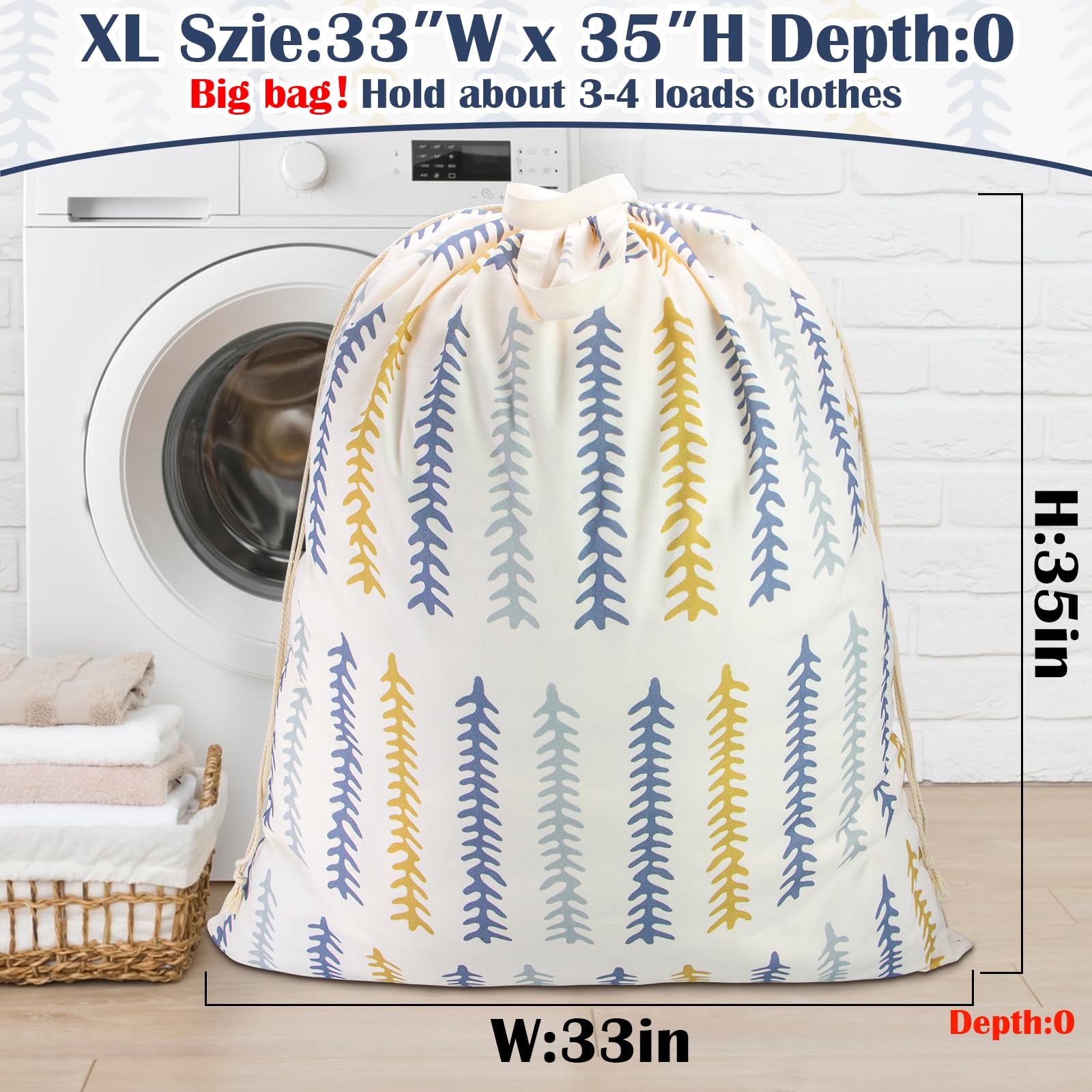 Thick Canvas Laundry Bag with Handles & Drawstring