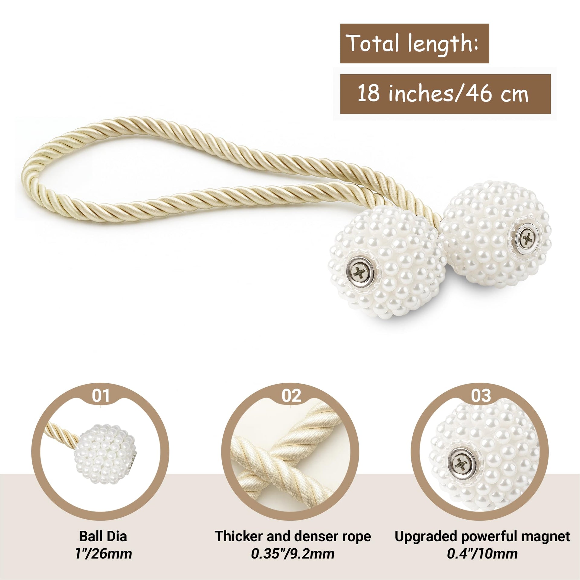 Magnetic Curtain Tiebacks Beige 2pcs (2 Count)