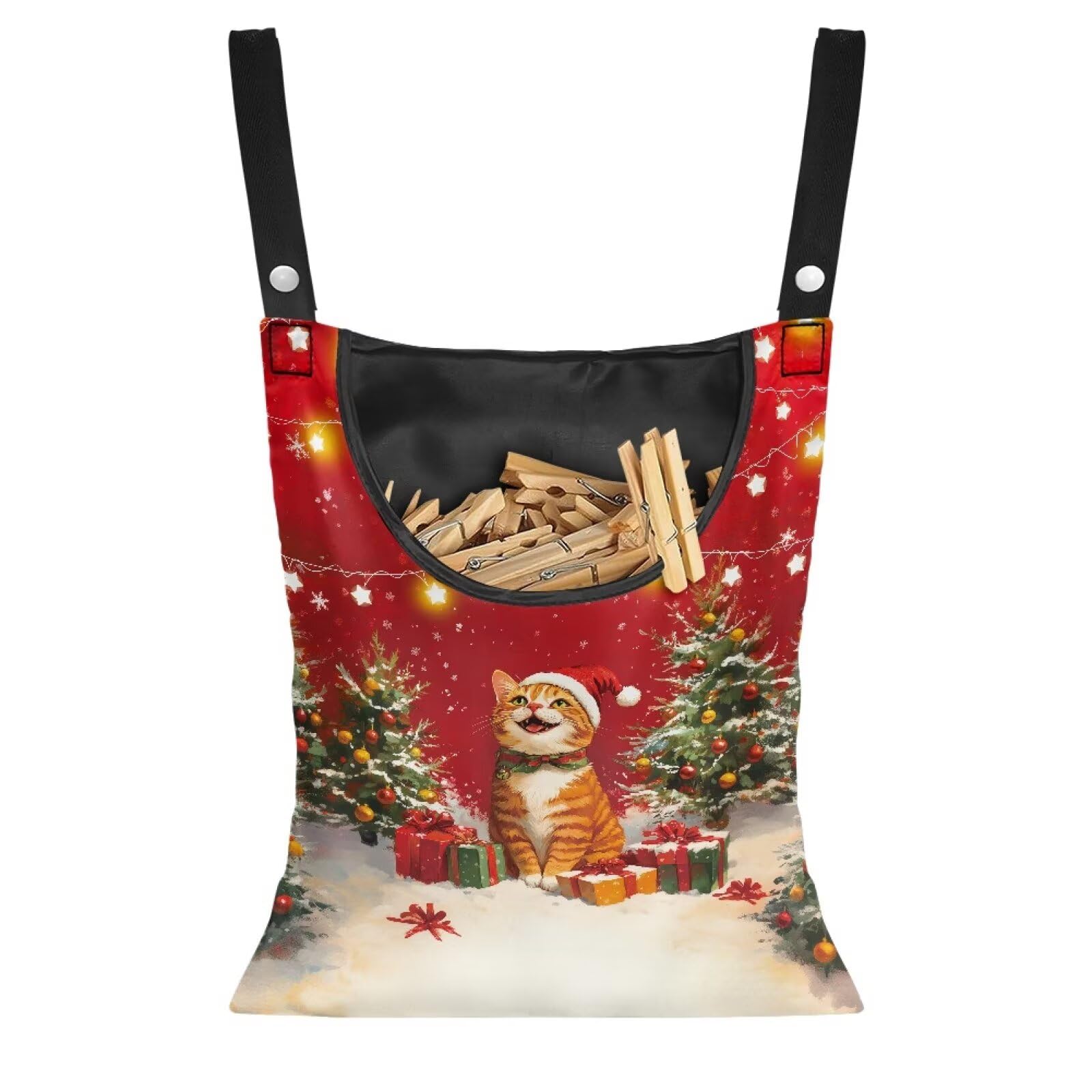 2025 Christmas Cat Waterproof Clothespin Bag with Hanging Rope