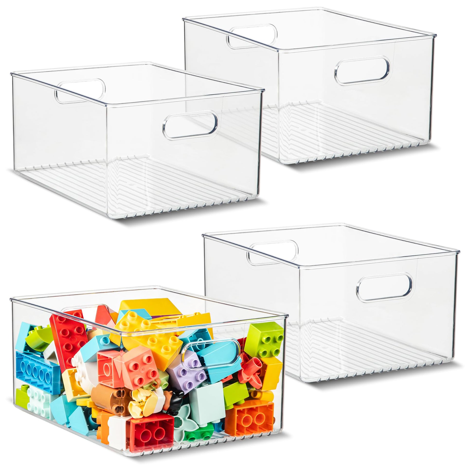 Plastic Food Storage 4 Pack Clear Container Bin with Handles for Organizing Kitchen (4 Count)