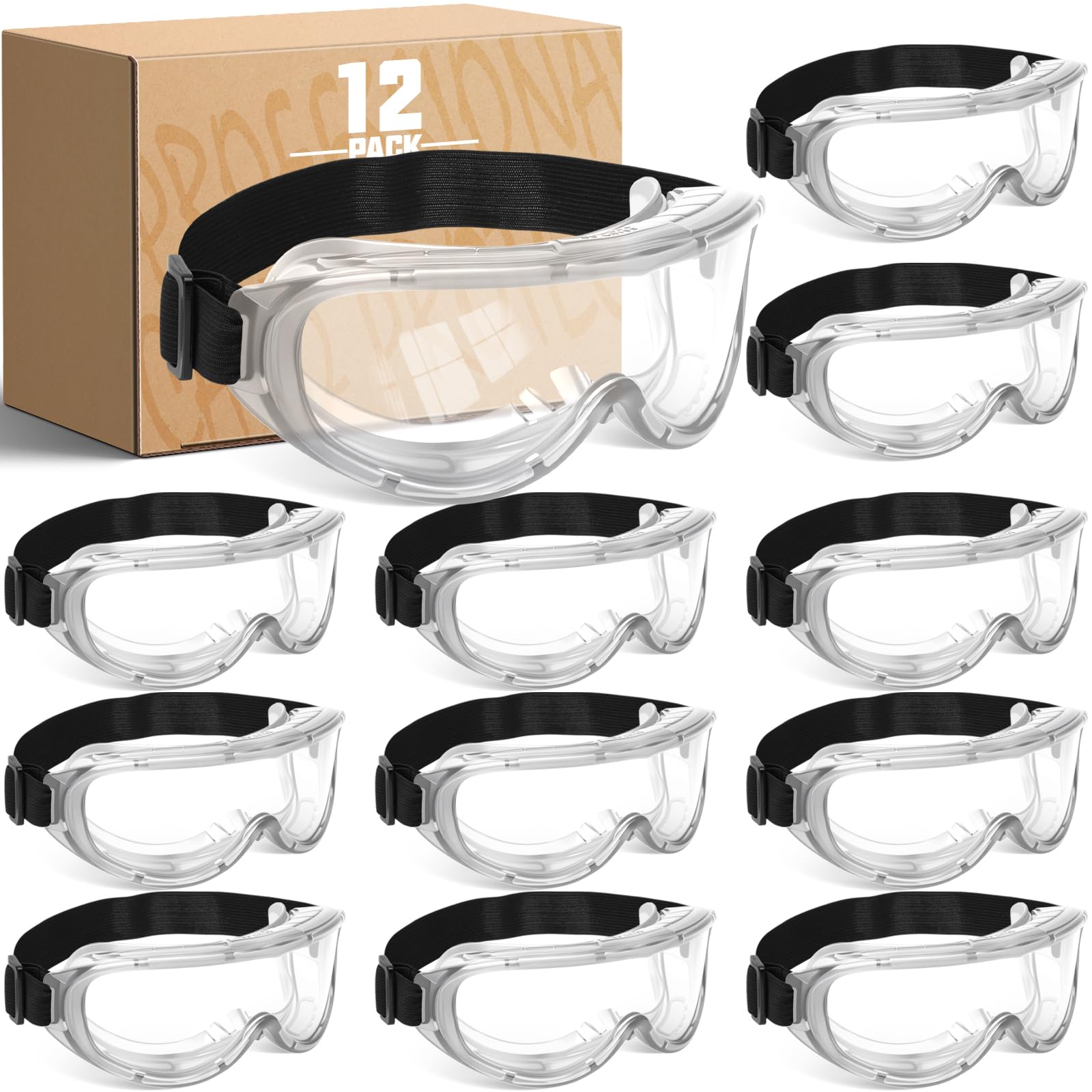 12 Pack Protective Safety Goggles (12 Count)