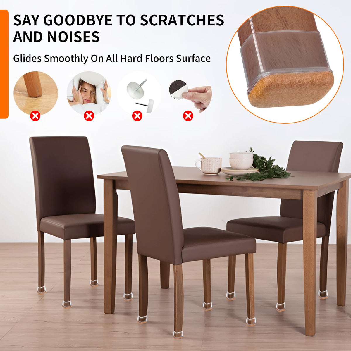 8 Pcs Rectangle Clear Silicone Chair Leg Floor Protectors (8 Count)